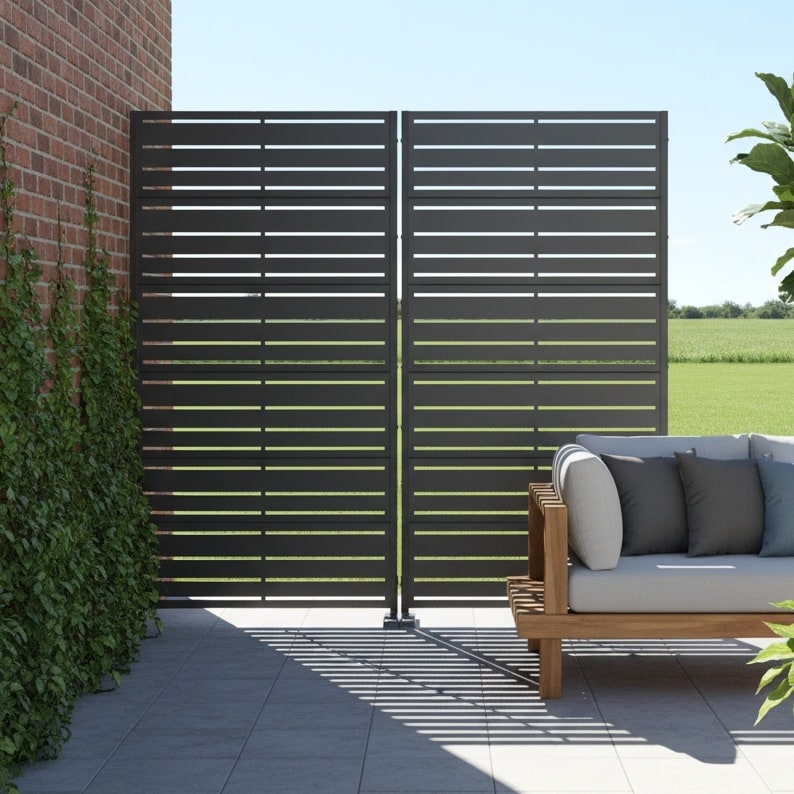 Dovelina Black Outdoor Freestanding Metal Privacy Screen Decorative Garden Fence Set Of 2