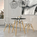 Dover 31.5 Inch Mid Century Modern Round Bistro Dining Table With Mdf Glass Top Natural Beech Wood Legs Seats For 2