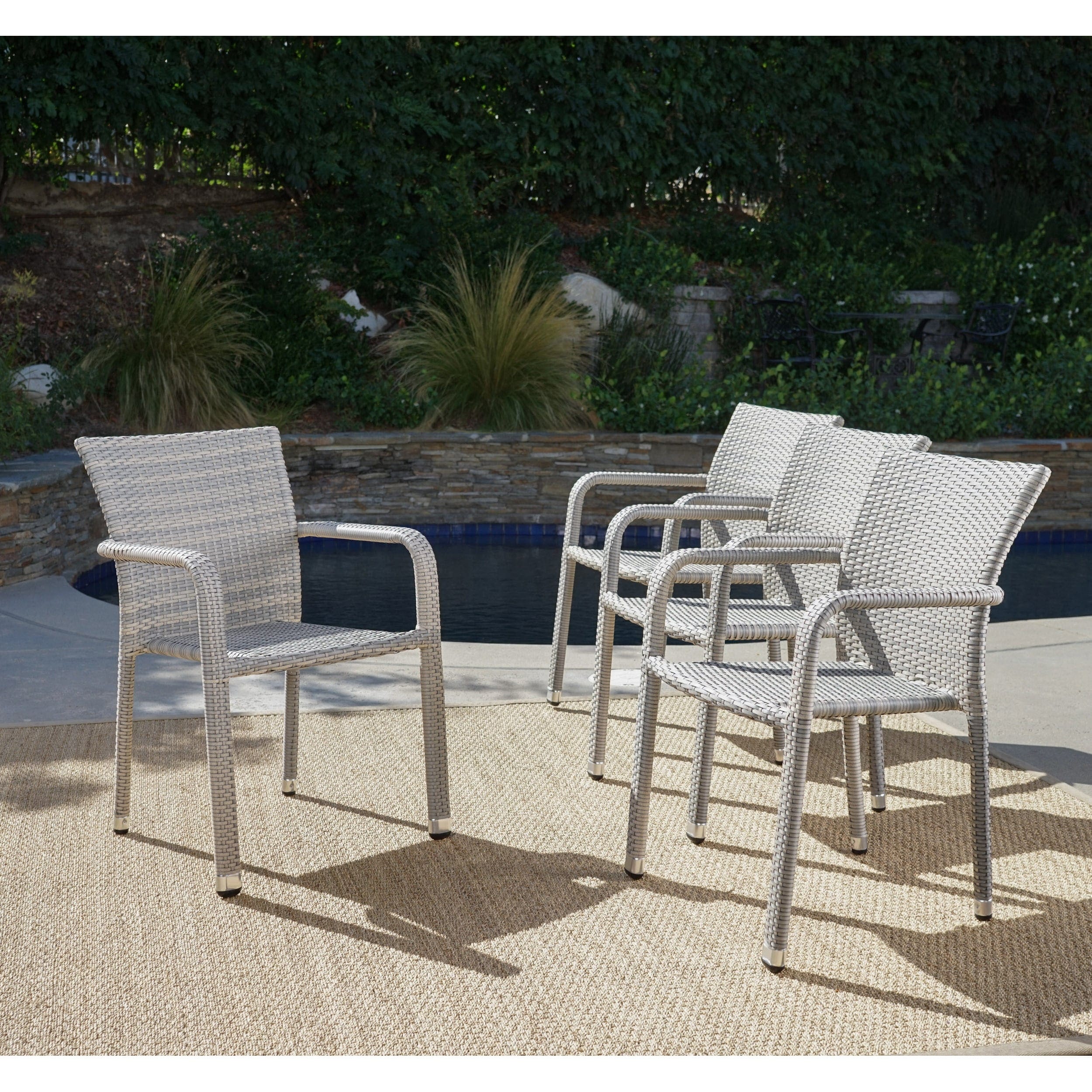 Dover Outdoor Wicker Armed Stacking Chairs With Aluminum Frame Set Of 4