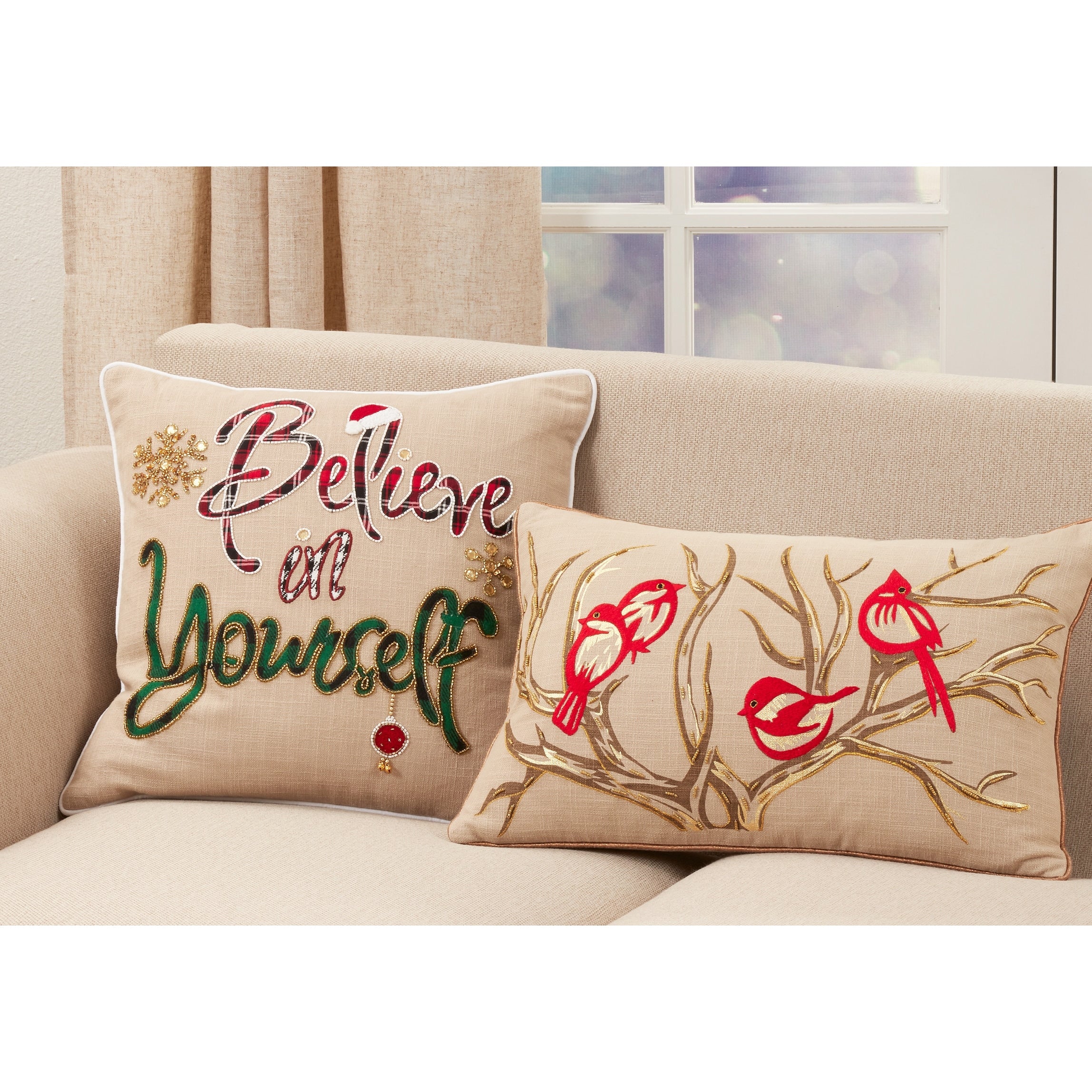 Down Filled Christmas Throw Pillow With Believe In Yourself Design