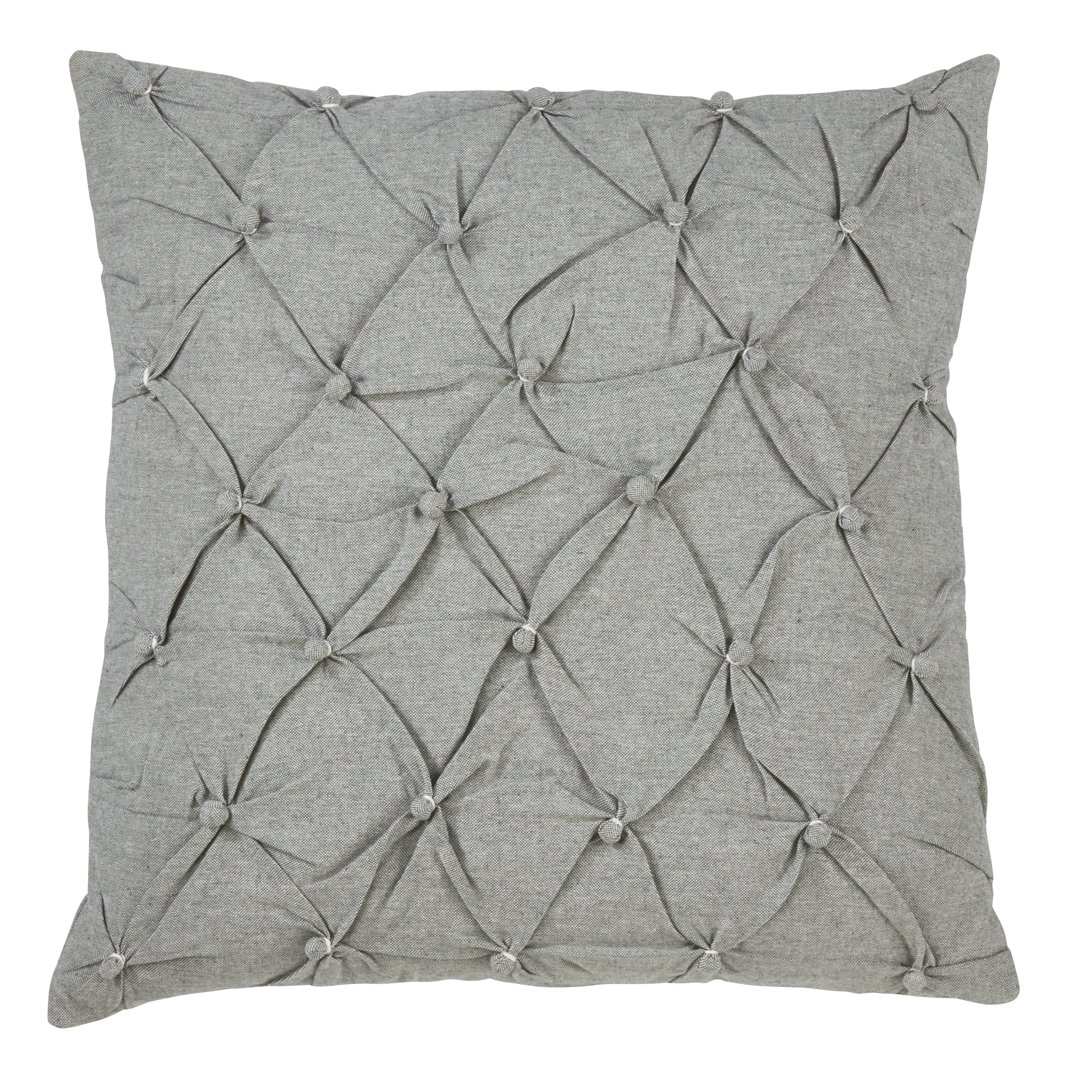 Saro Lifestyle Grey Cotton Pintucked Button Tufted Throw Pillow