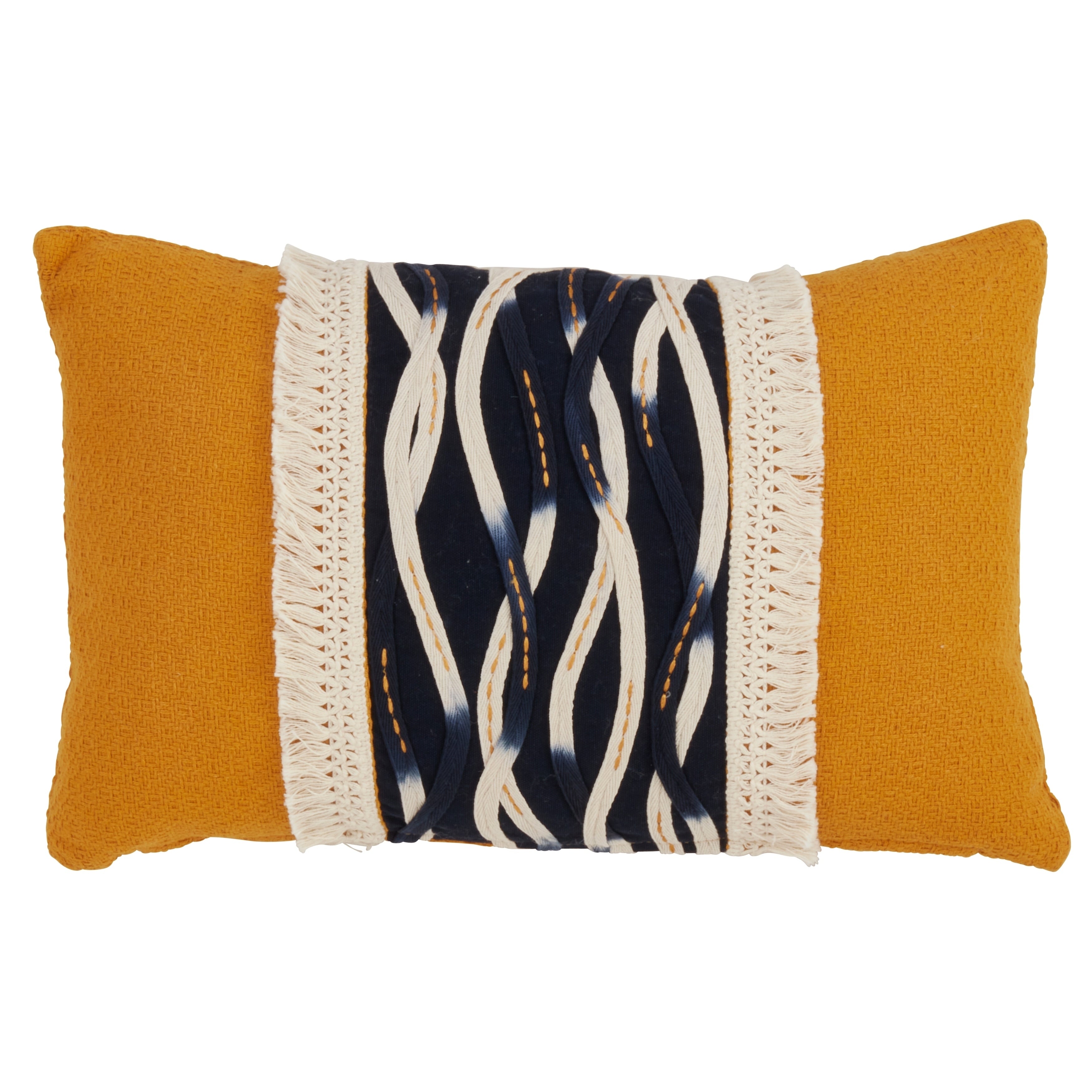 Yellow Down Filled Wavy Stitched Throw Pillow