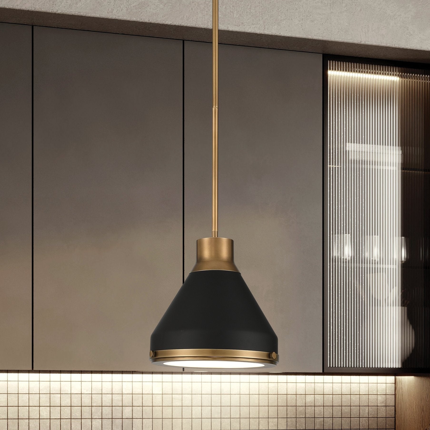 Doyle 13 Inch 1 Light Natural Brass Pendant Light With Matte Black Metal Shade