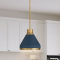 Doyle 13 Inch 1 Light Natural Brass Pendant Light With Matte Blue Metal Shade