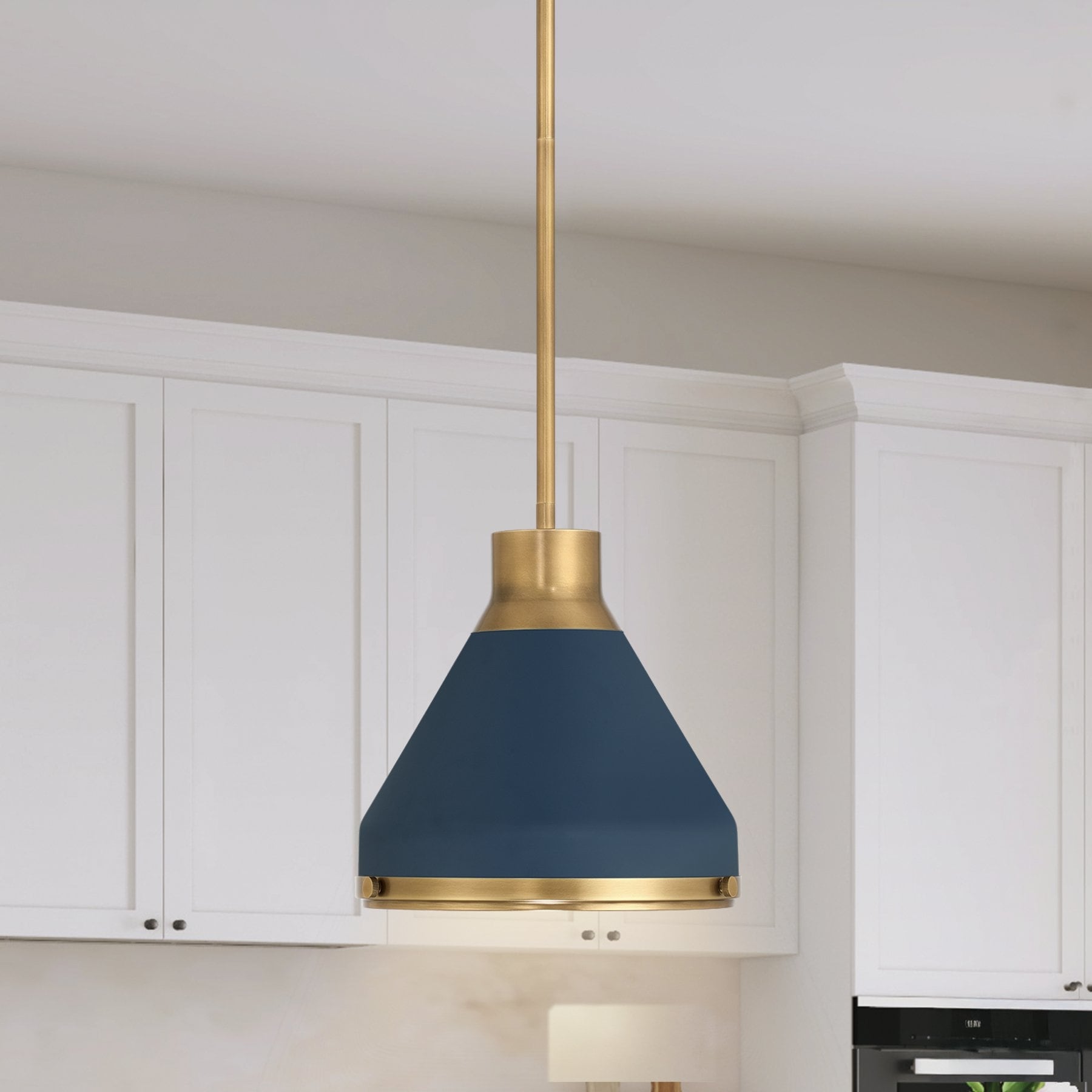 Doyle 13 Inch 1 Light Natural Brass Pendant Light With Matte Blue Metal Shade