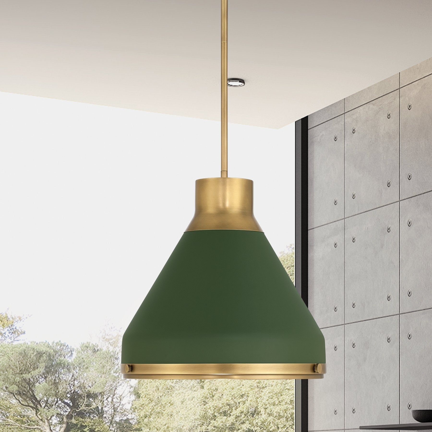 Doyle 13 Inch 1 Light Natural Brass Pendant Light With Matte Green Metal Shade