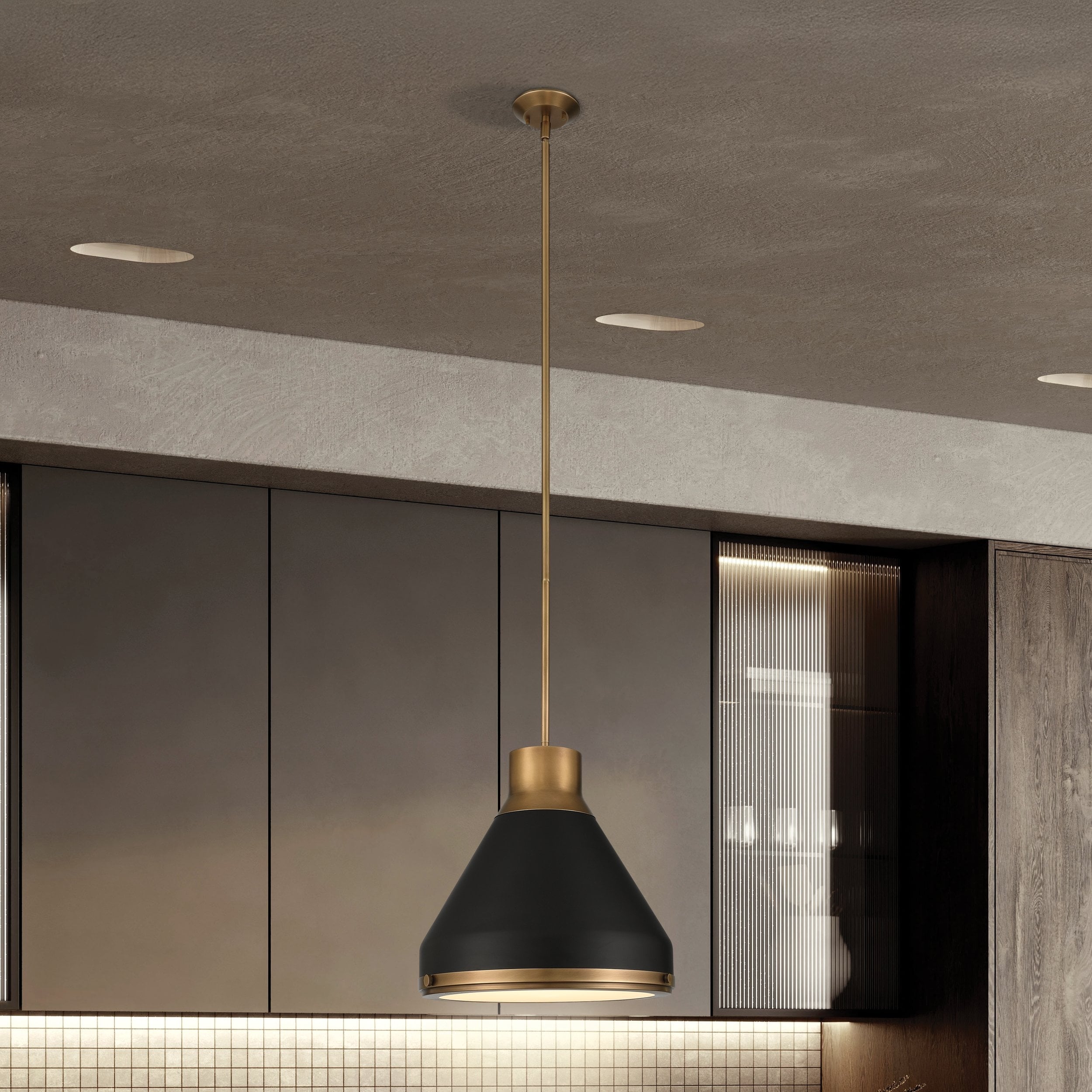 Doyle 18 Inch 1 Light Natural Brass Pendant Light With Matte Black Metal Shade