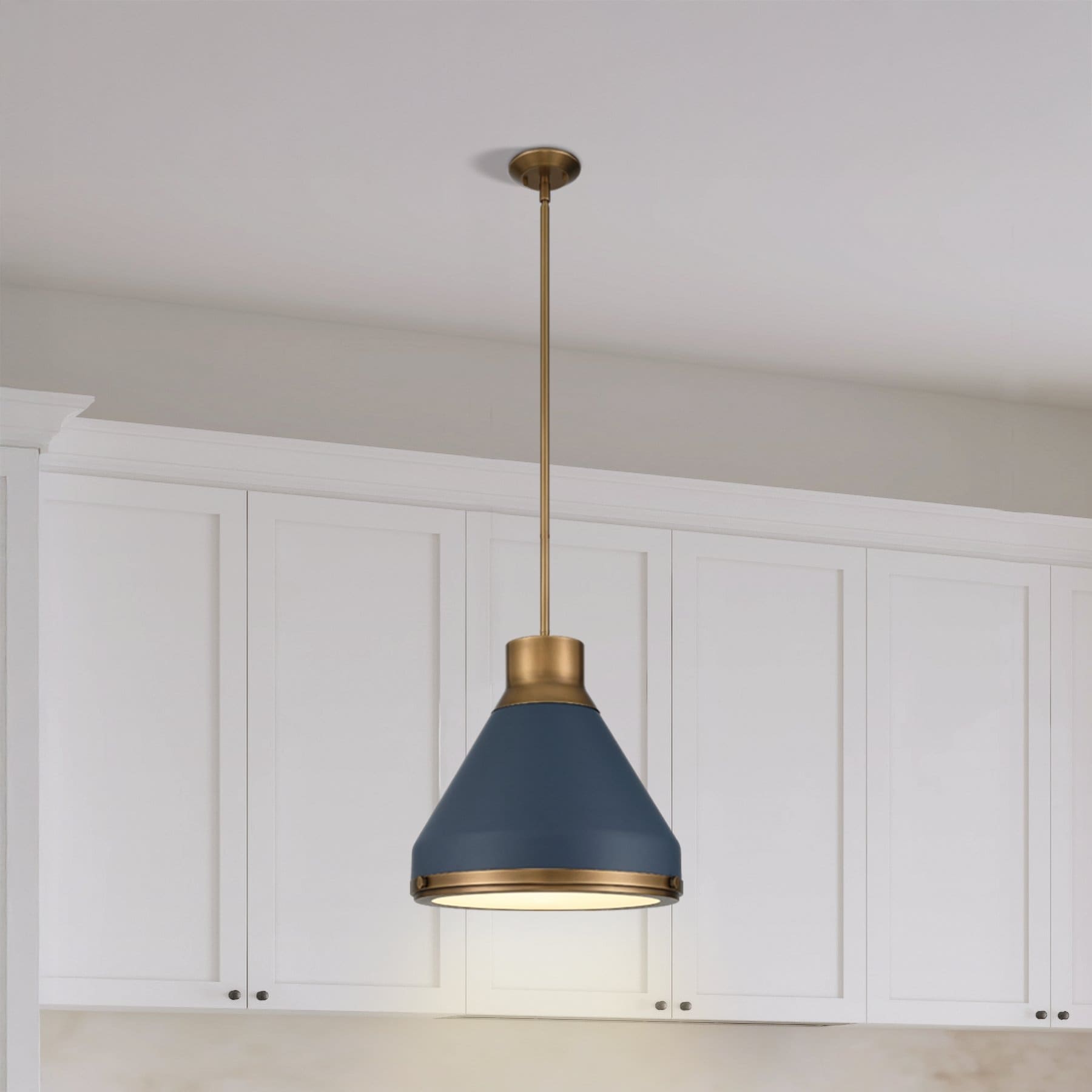 Doyle 18 Inch 1 Light Natural Brass Pendant Light With Matte Blue Metal Shade
