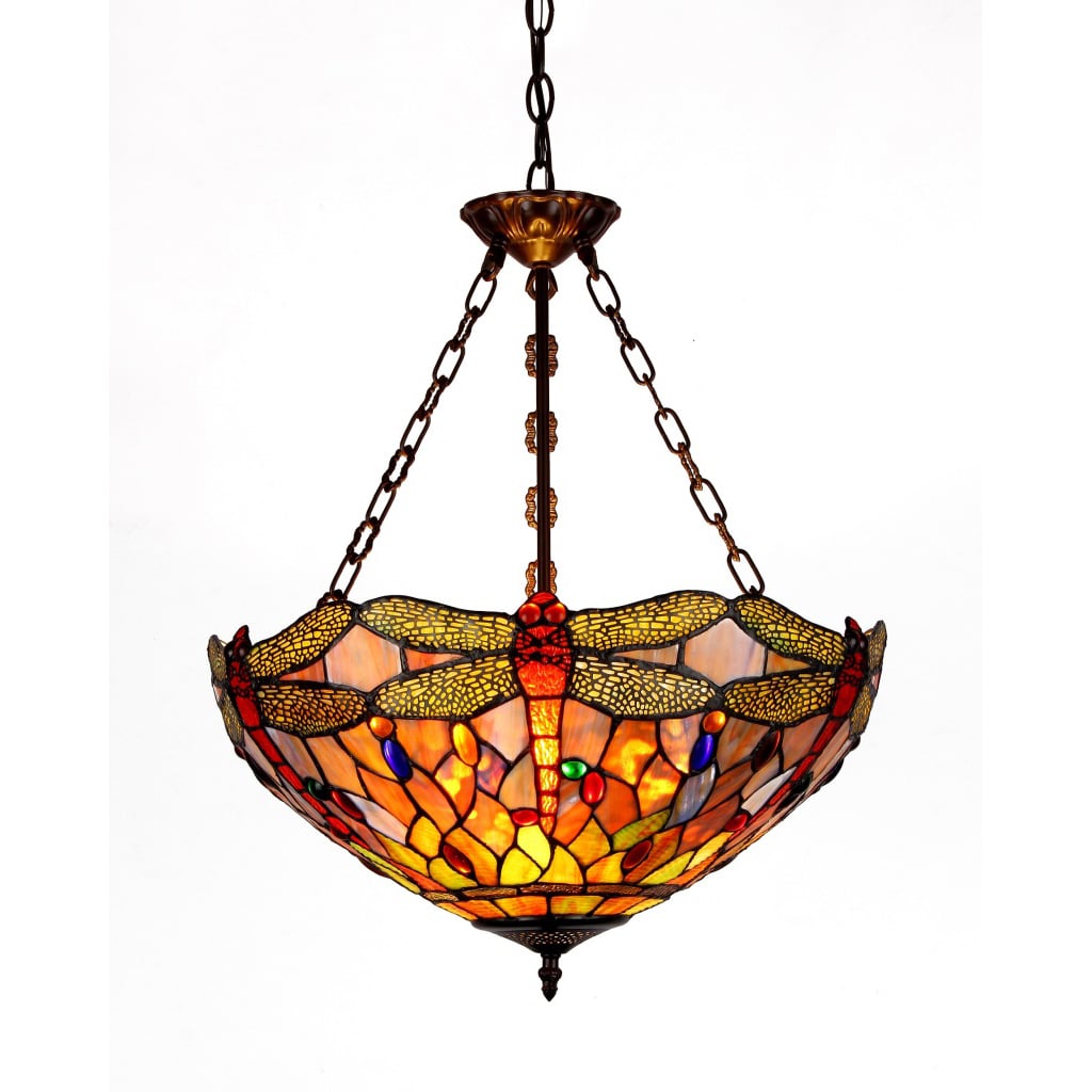 Chloe Tiffany Style Dragonfly Design 3 Light Inverted Pendant