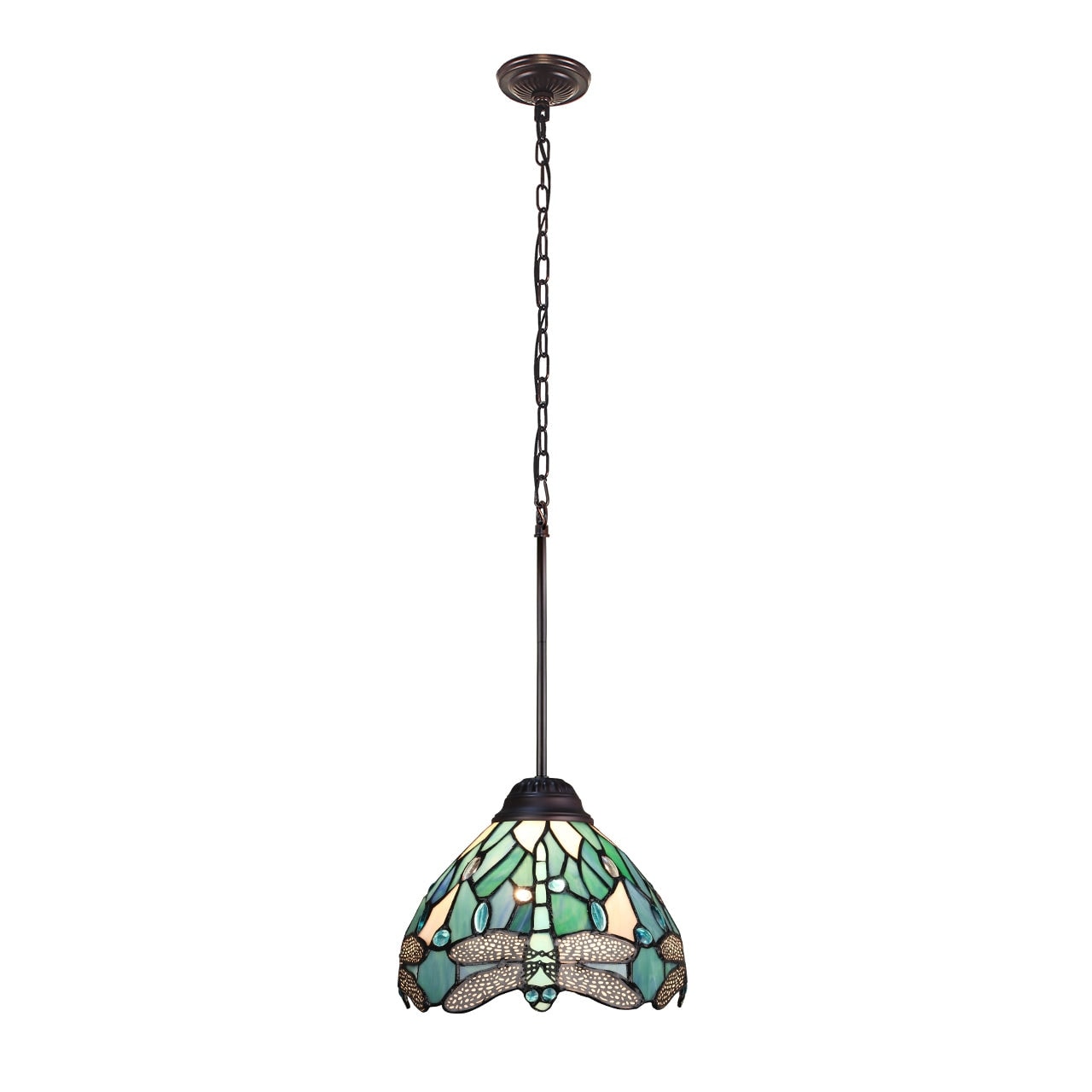 Dragonfly Tiffany Style 1 Light Antique Dark Bronze Ceiling Pendant 8 Shade