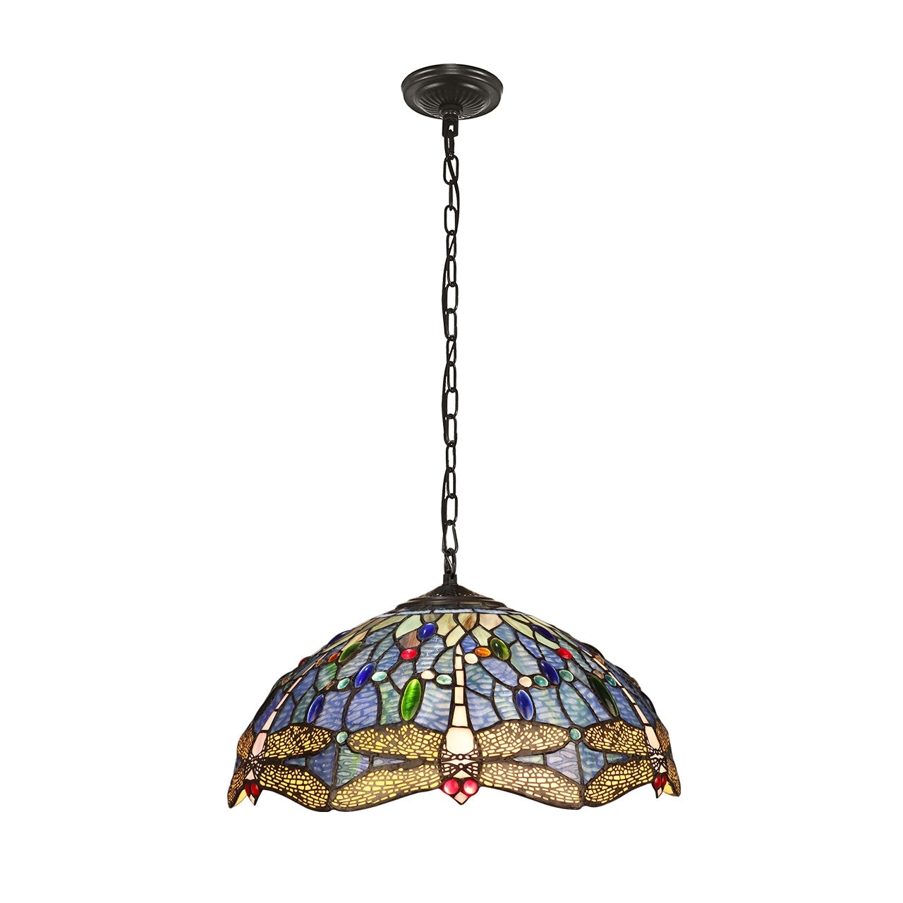 Dragonfly Tiffany Style 2 Light Antique Dark Bronze Ceiling Pendant 16 Shade