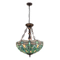 Dragonfly Tiffany Style 3 Light Antique Dark Bronze Inverted Ceiling Pendant 16 Shade