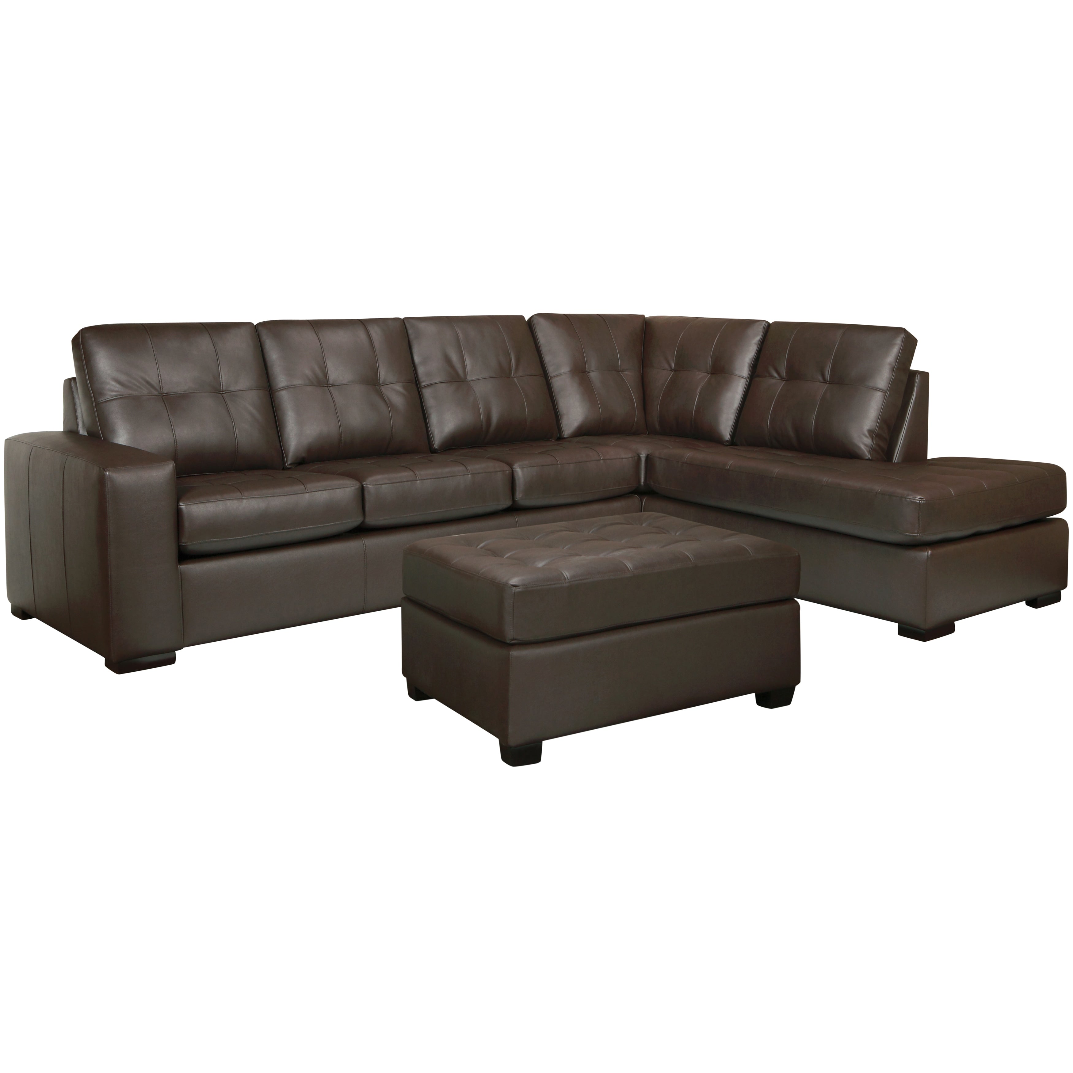 Drake Chocolate Brown Italian Leather Sectional Sofa And Ottoman