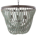 Metal Chandelier With Aqua Wood Beads Distressed Aqua