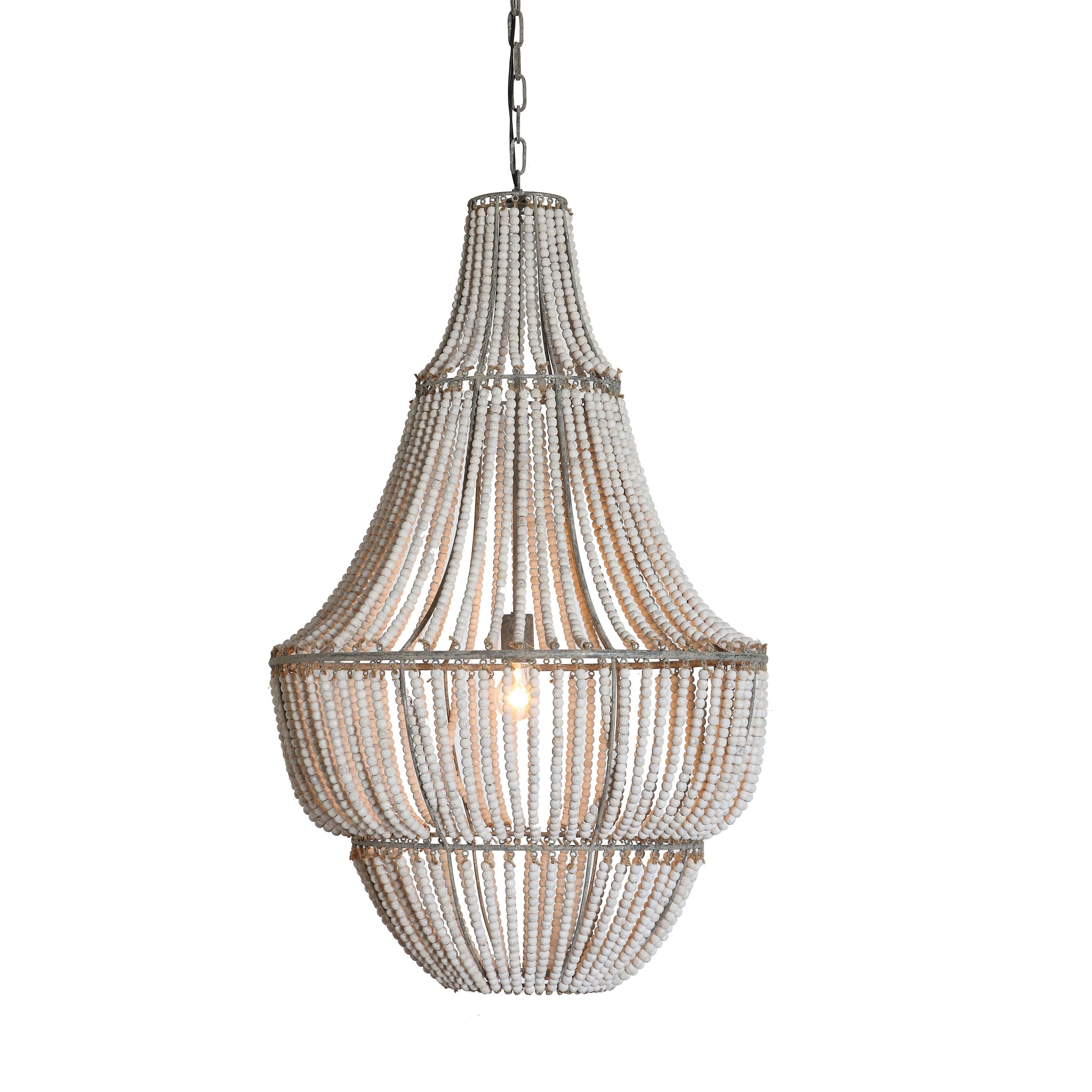 Metal Chandelier With Wood Beads