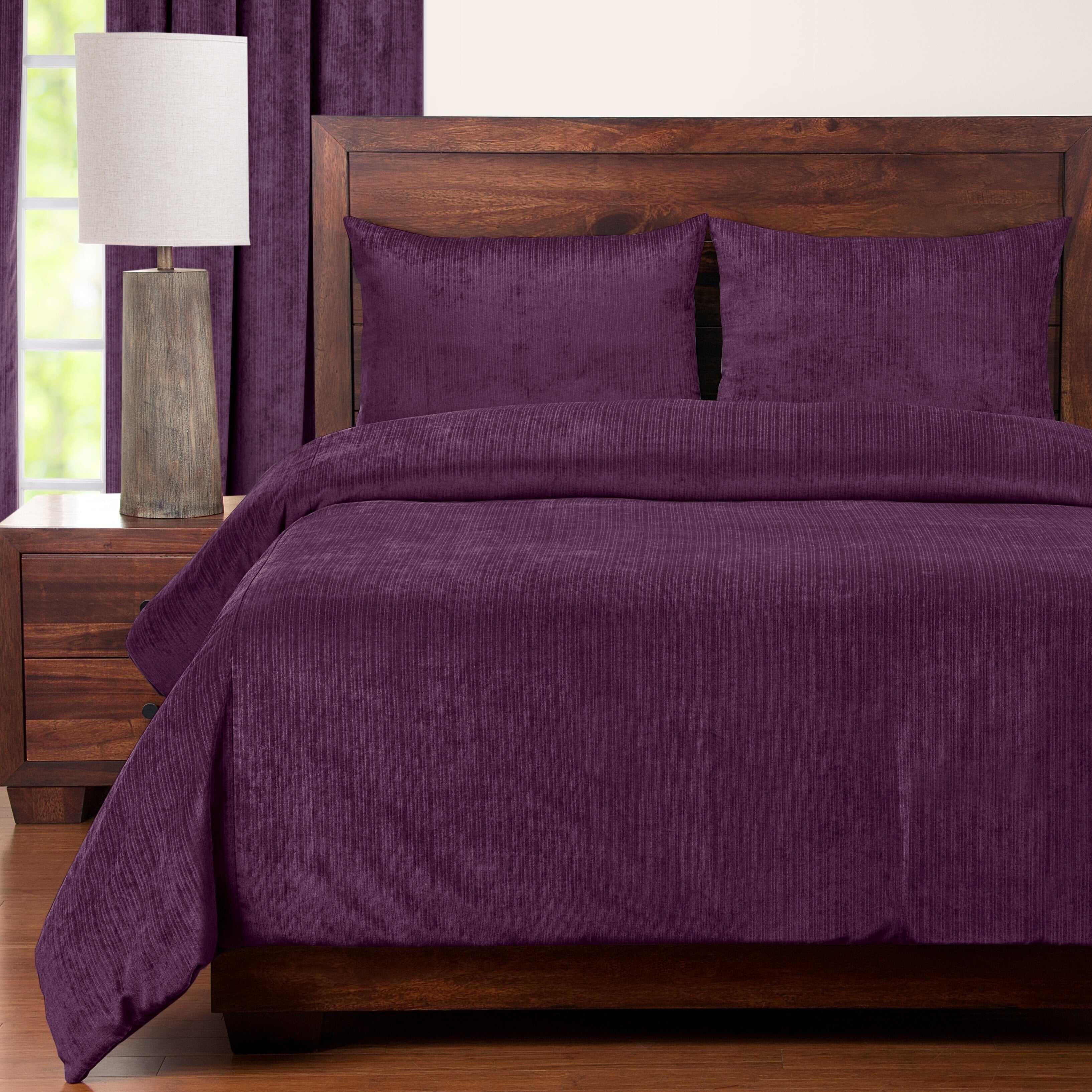 Draper Plum Soft Chenille Like Fabric 6 Piece Duvet Cover Set
