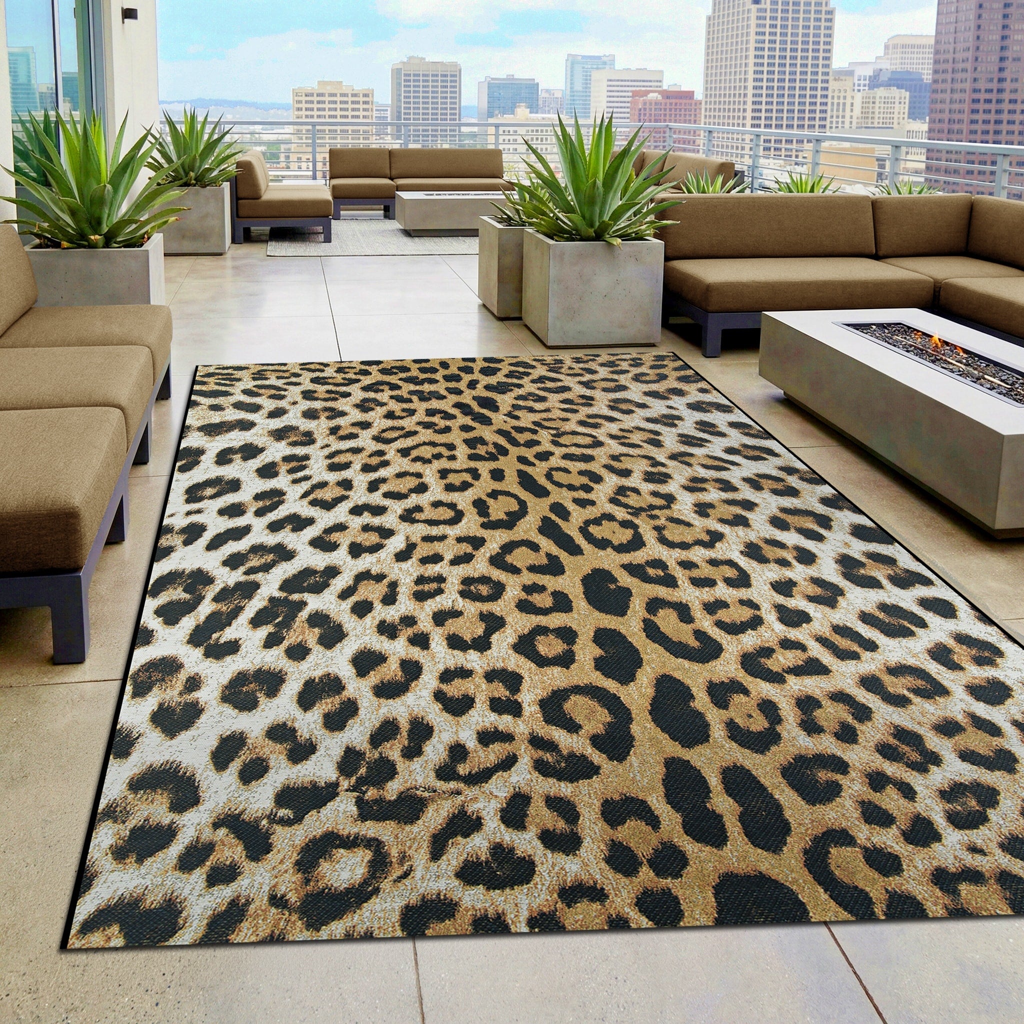 Gelato Jungle Leopard Black Beige Indoor Outdoor Area Rug