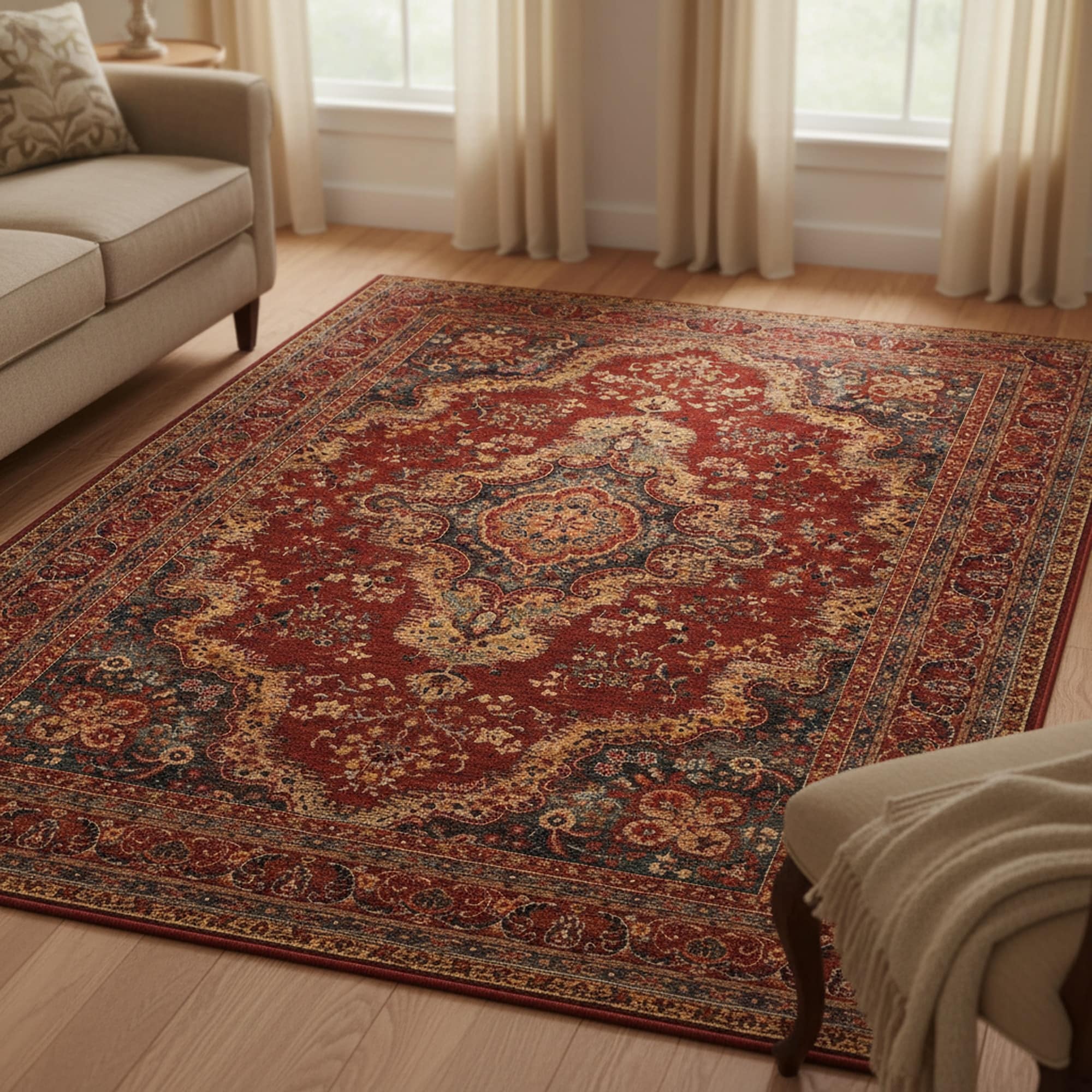 Couristan Old World Classics Kerman Medallion Burgundy Wool Area Rug 53 X 76