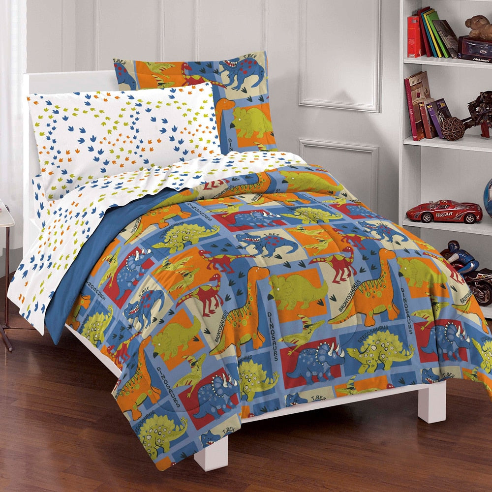 Dream Factory Dinosaur Blocks 7 Piece Bed In A Bag With Sheet Set