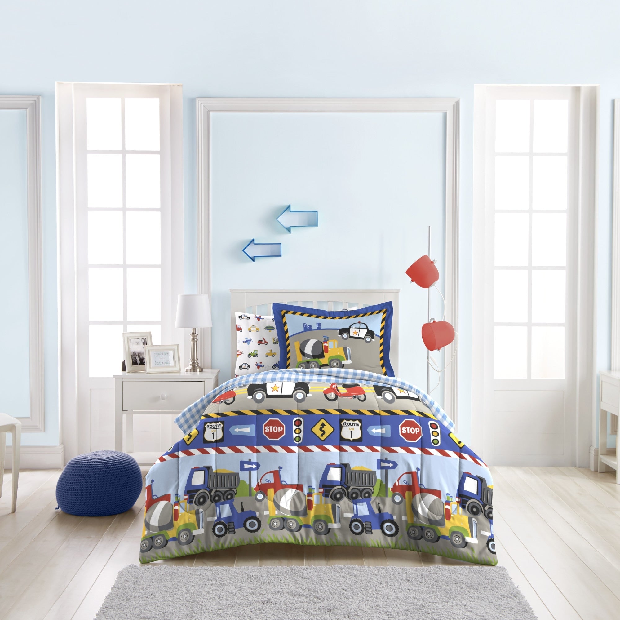 Dream Factory Trucks And Tractors Twin Size 5 Piece Bed In A Bag With Sheet Set