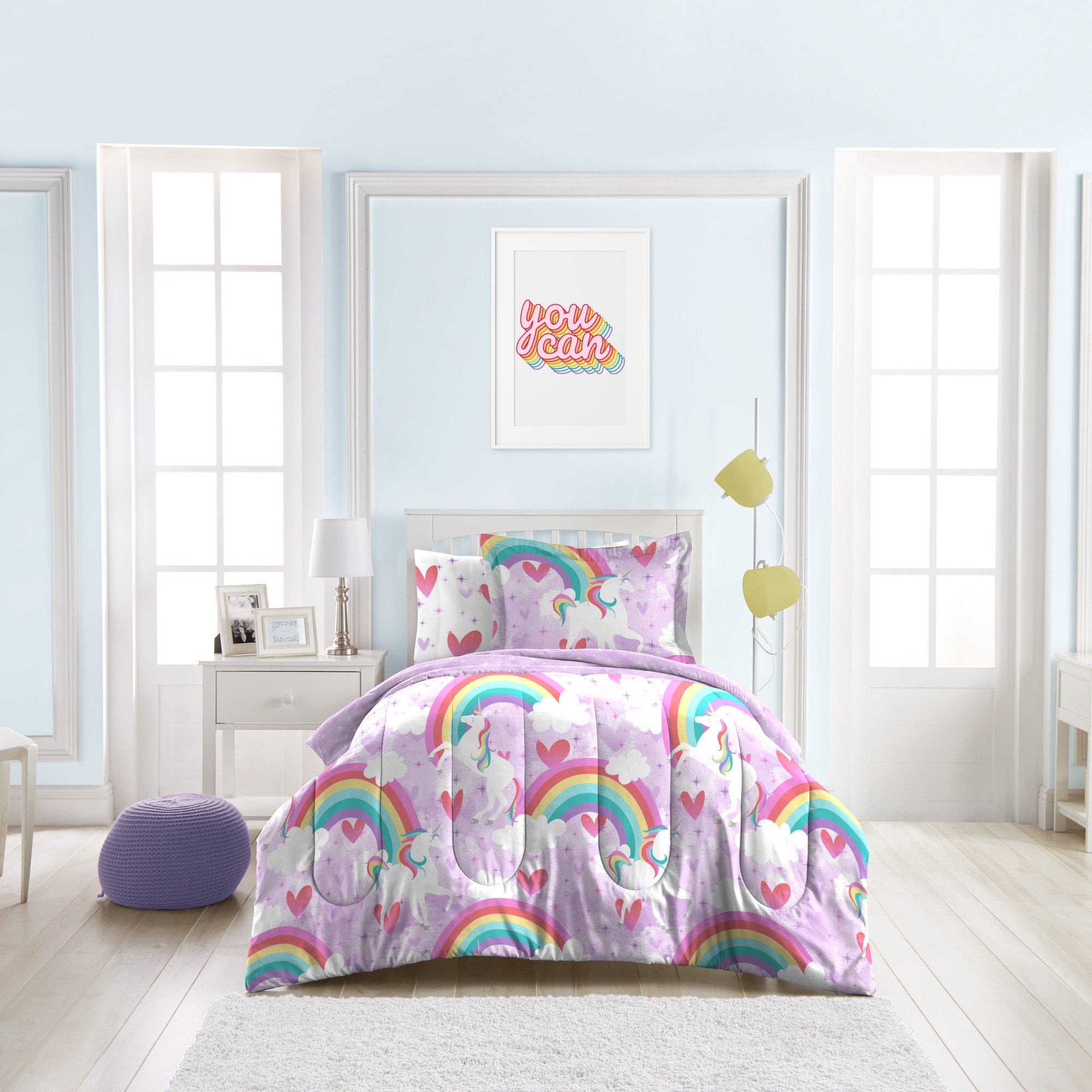Dream Factory Unicorn Rainbow 7 Piece Microfiber Bed In A Bag With Sheet Set