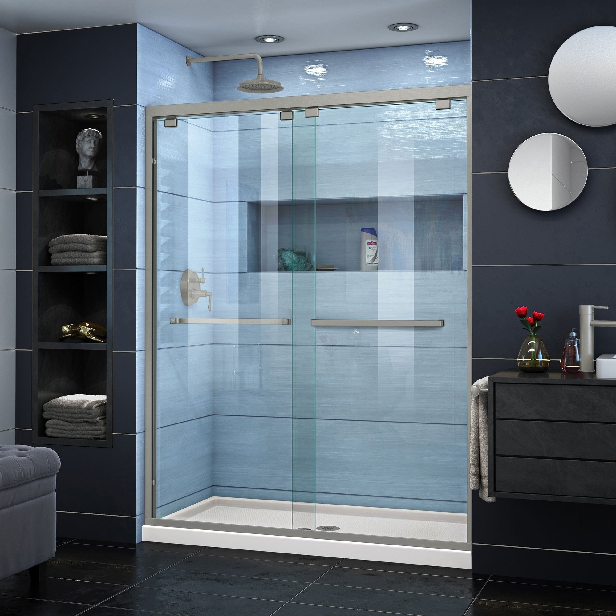 Dreamline Encore 30 In. D X 60 In. W X 78 3 4 In. H Semi Frameless Bypass Sliding Shower Door And Slimline Shower Base Kit