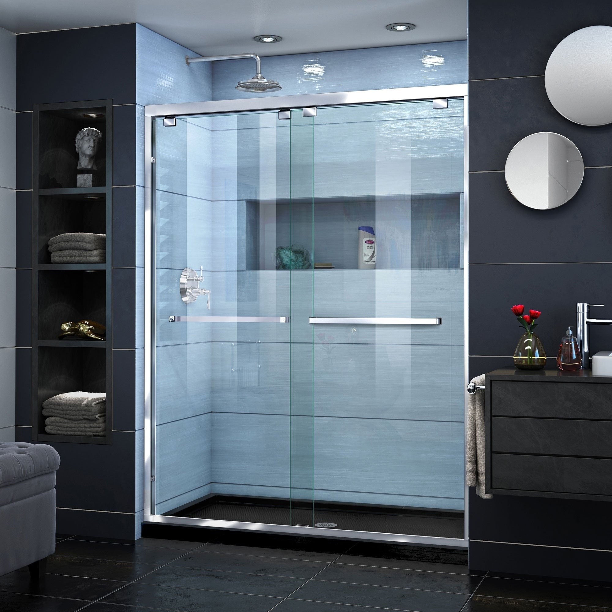 Dreamline Encore 32 In. D X 54 In. W X 78 3 4 In. H Bypass Sliding Shower Door And Shower Base Kit