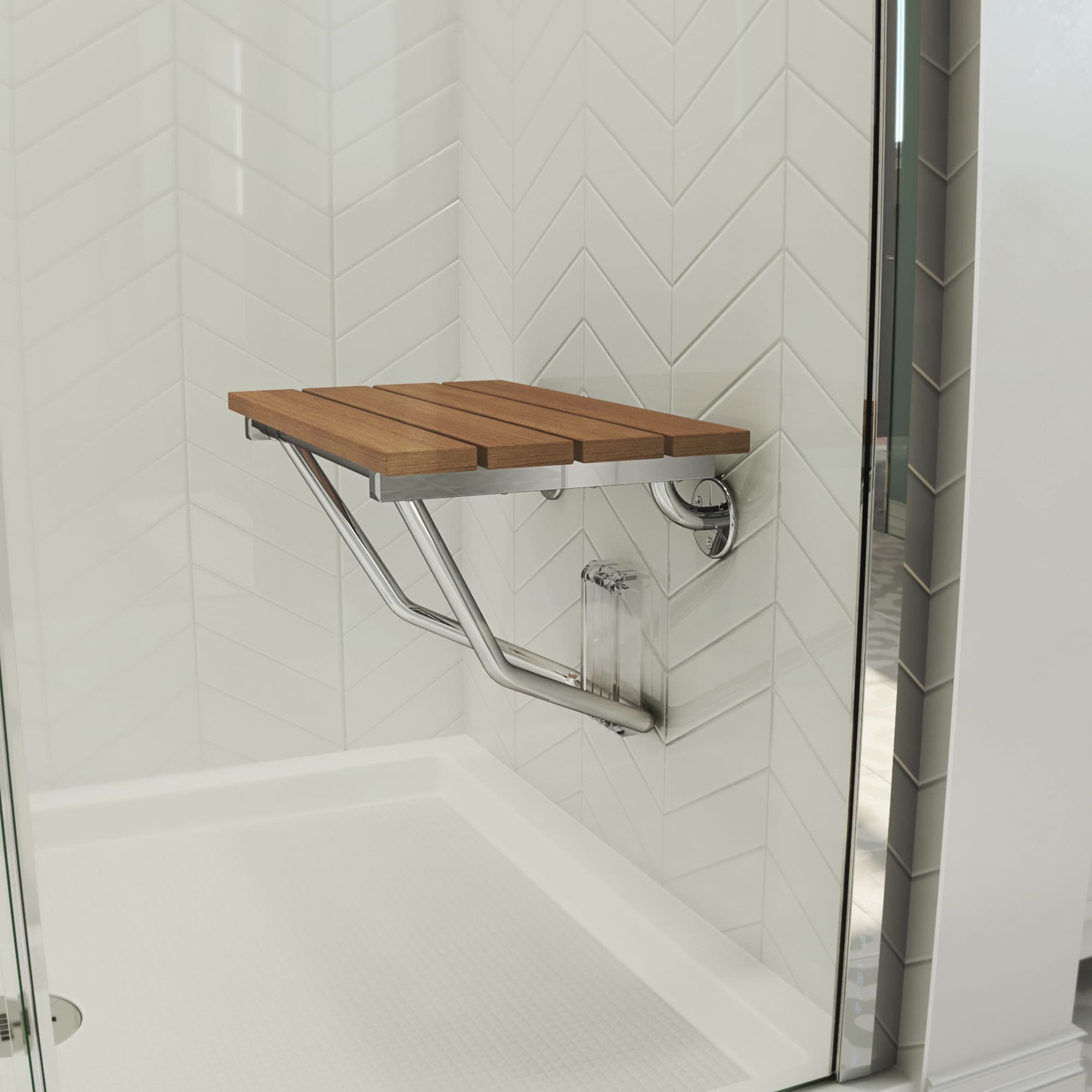 Dreamline Folding Shower Seat. Natural Teak Wood