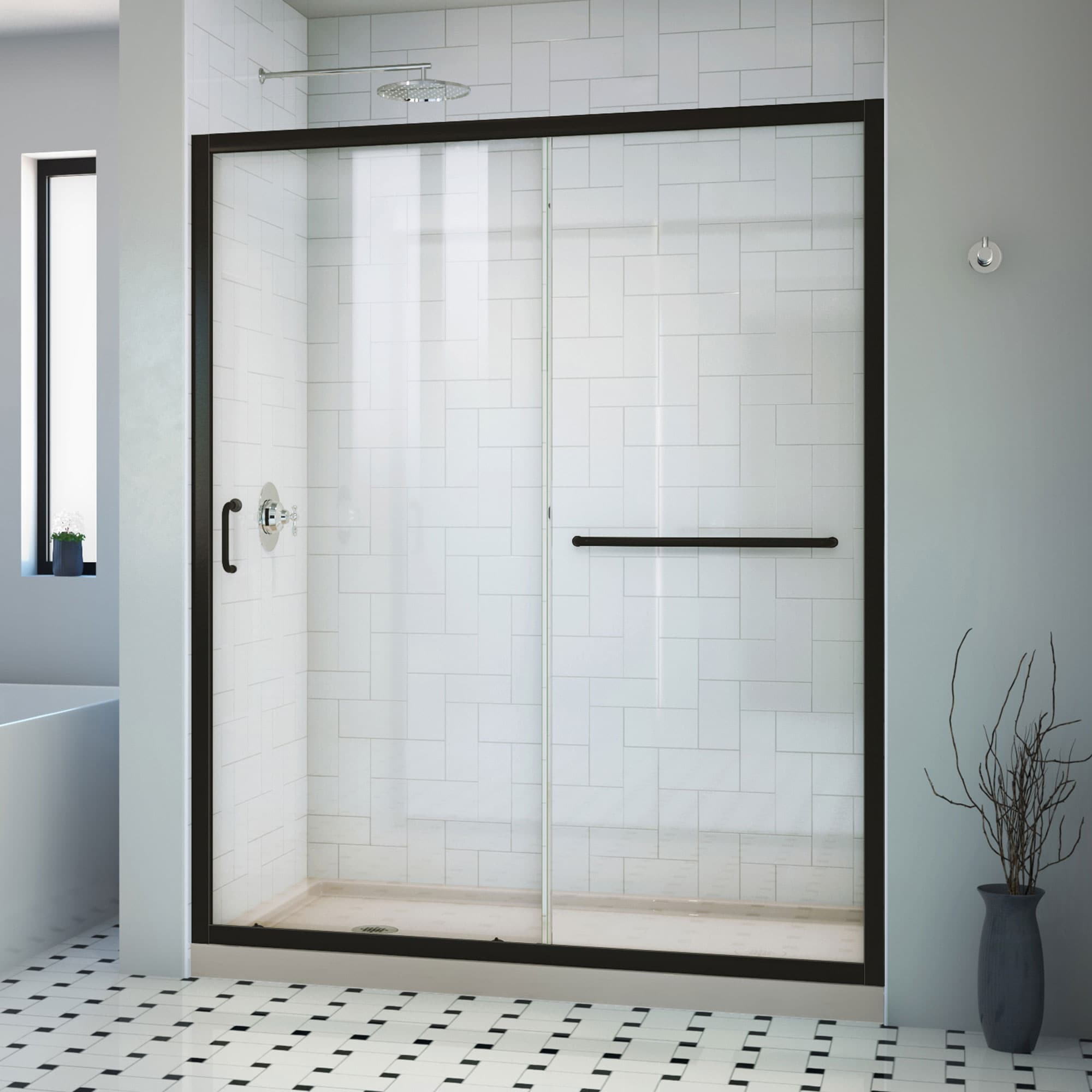 Dreamline Infinity Z Frameless Sliding Shower Door And Slimline 30 In. By 60 In. Single Threshold Shower Base