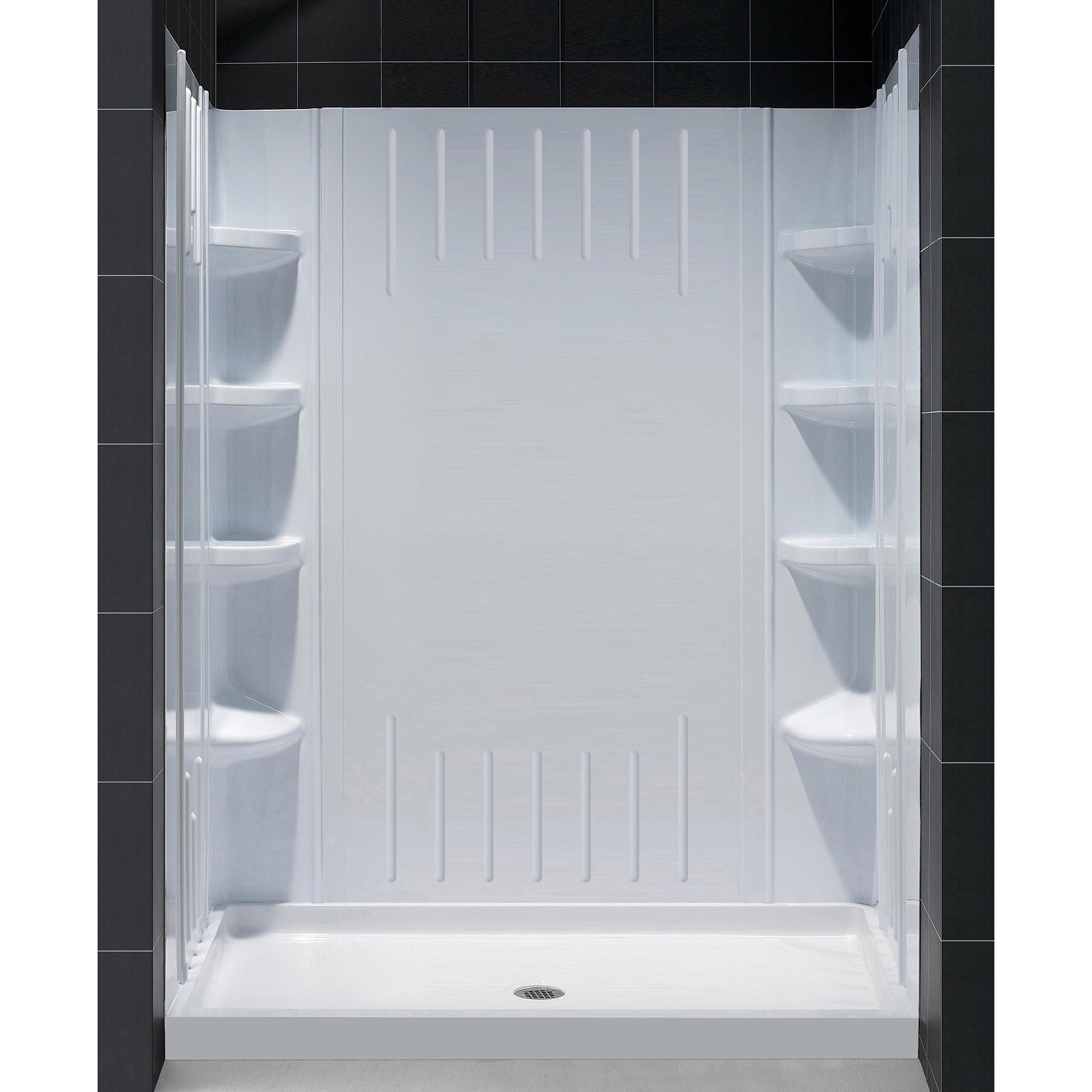 Dreamline Slimline 36 In. By 60 In. Single Threshold Shower Base And Qwall 3 Shower Backwall Kit