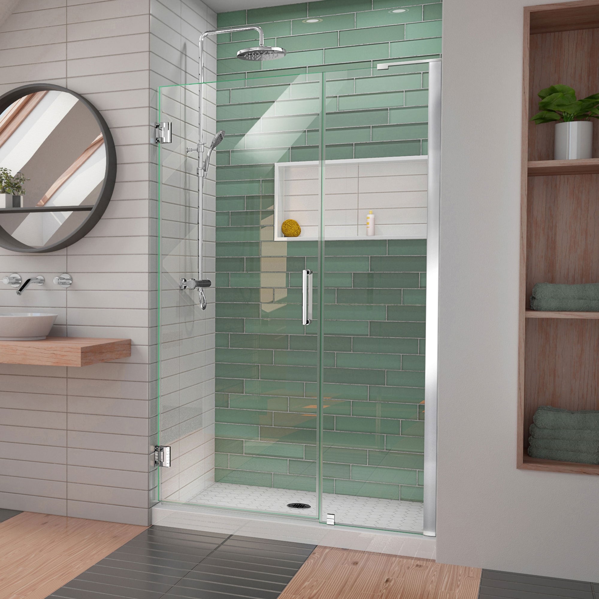 Dreamline Unidoor Ls 47 48 In. W X 72 In. H Frameless Hinged Shower Door With L Bar 47 48 W
