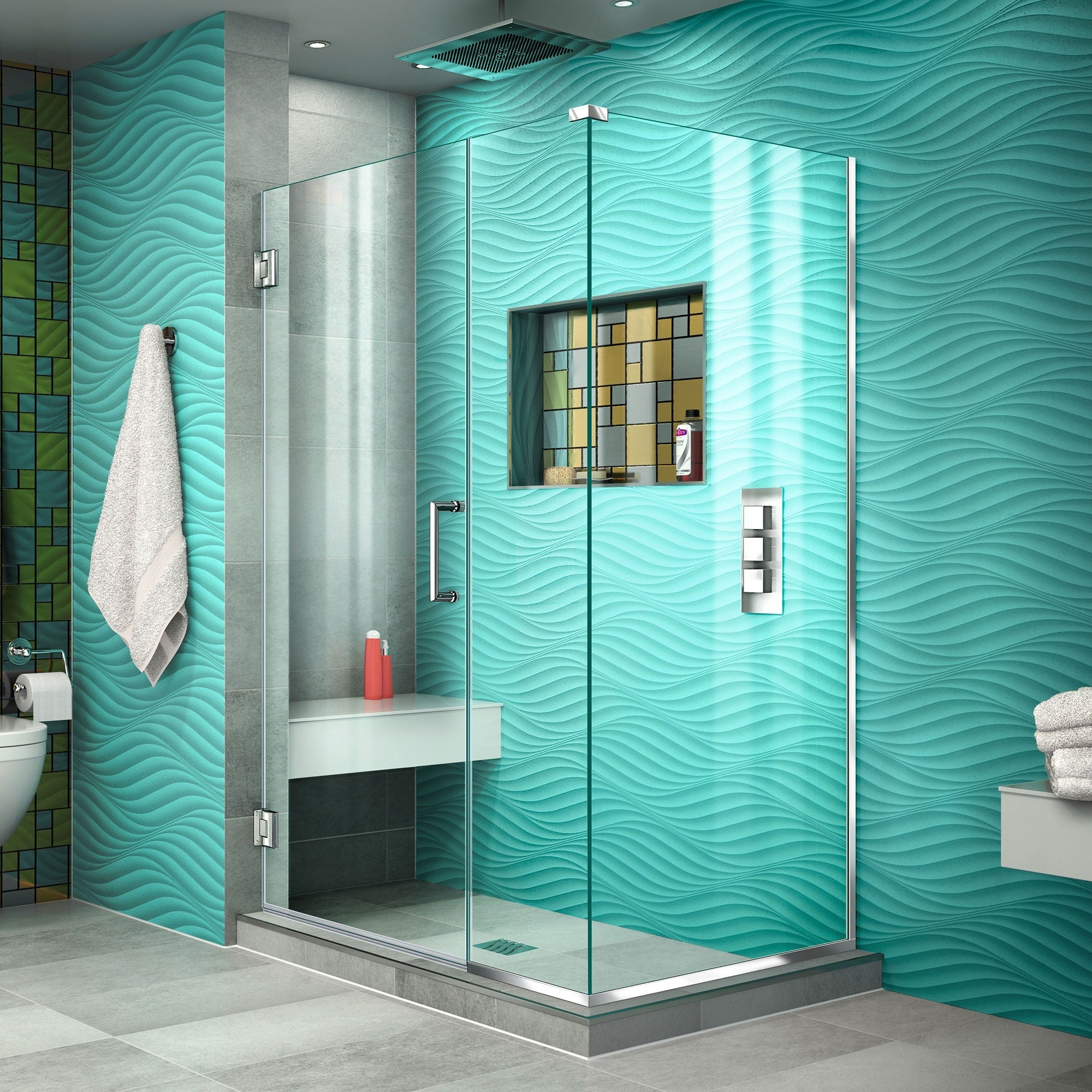 Dreamline Unidoor Plus 44 1 2 In. W X 30 3 8 In. D X 72 In. H Frameless Hinged Shower Enclosure Clear Glass