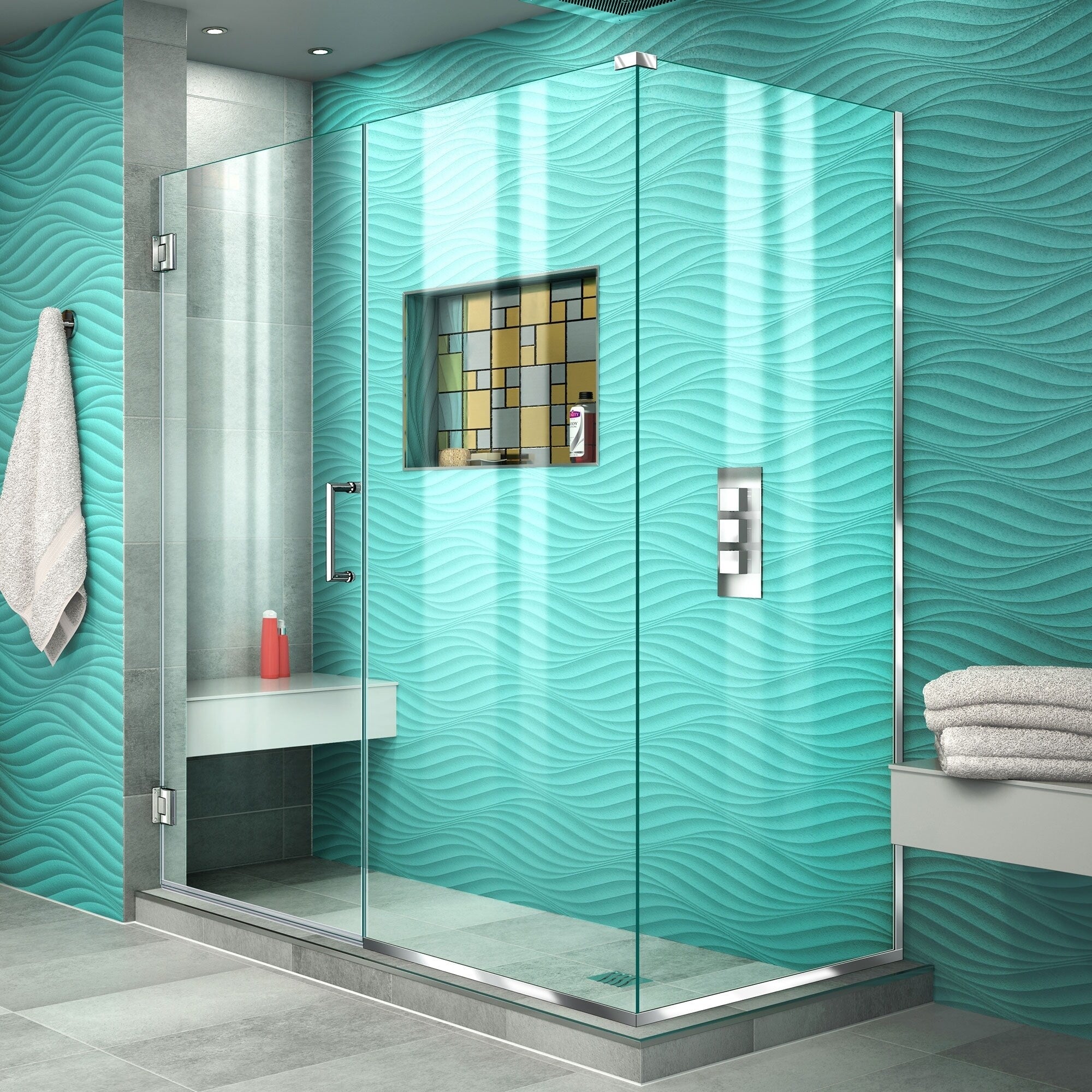 Dreamline Unidoor Plus 54 In. W X 30 3 8 In. D X 72 In. H Frameless Hinged Shower Enclosure Clear Glass