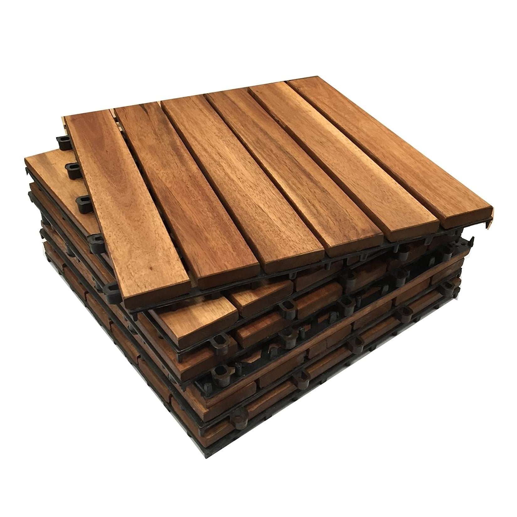 Dreampatio Acacia Interlocking Deck Tiles Pack Of 6 6 Slat Pattern 11.8 X 11.8 X 0.94