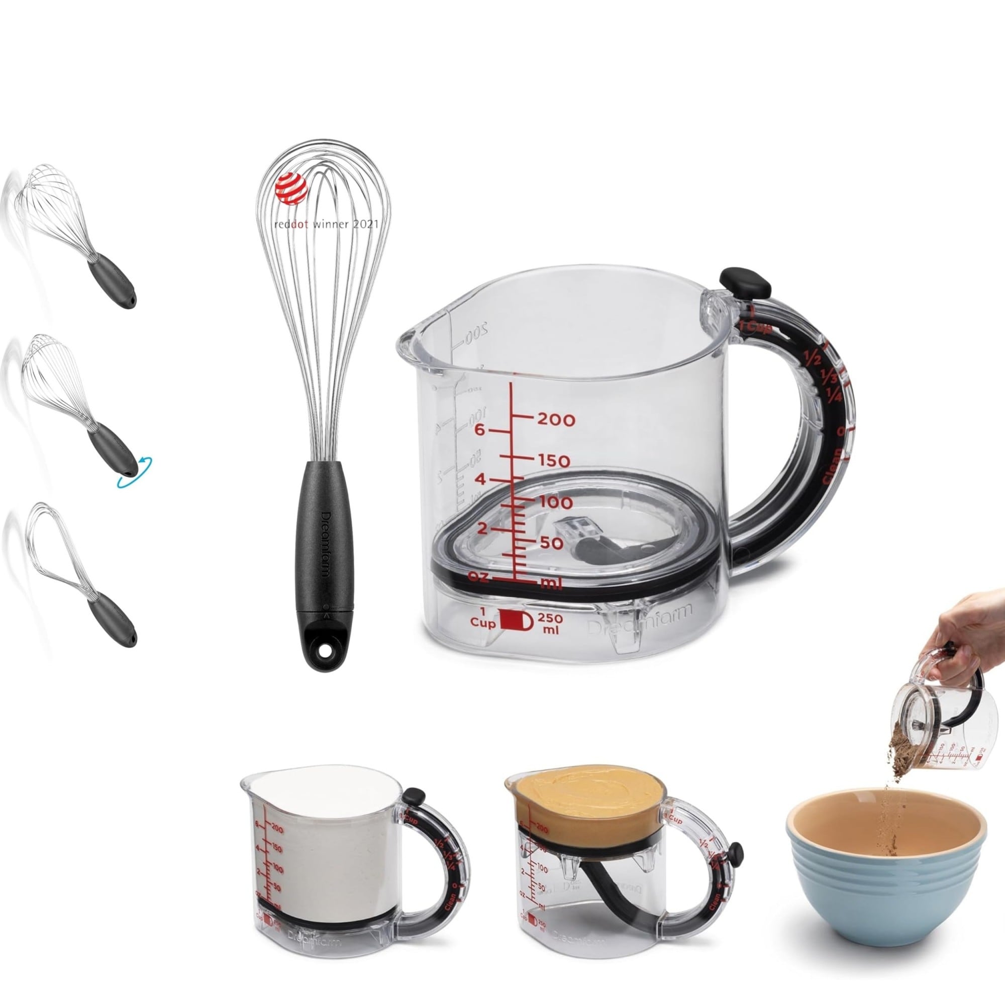 Dreamfarm Upcup Tritan Silicone Adjustable Measuring Cup Clear Dishwasher Safe Self Scraping