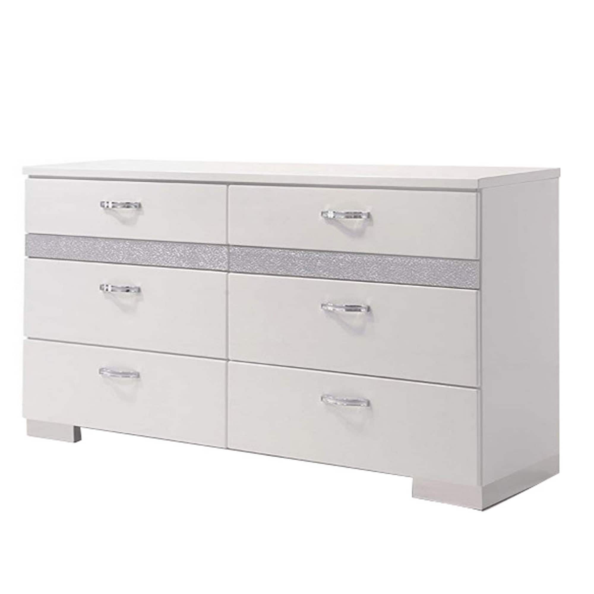 Dresser With Eight Center Metal Glide Drawers In White Gloss Finish