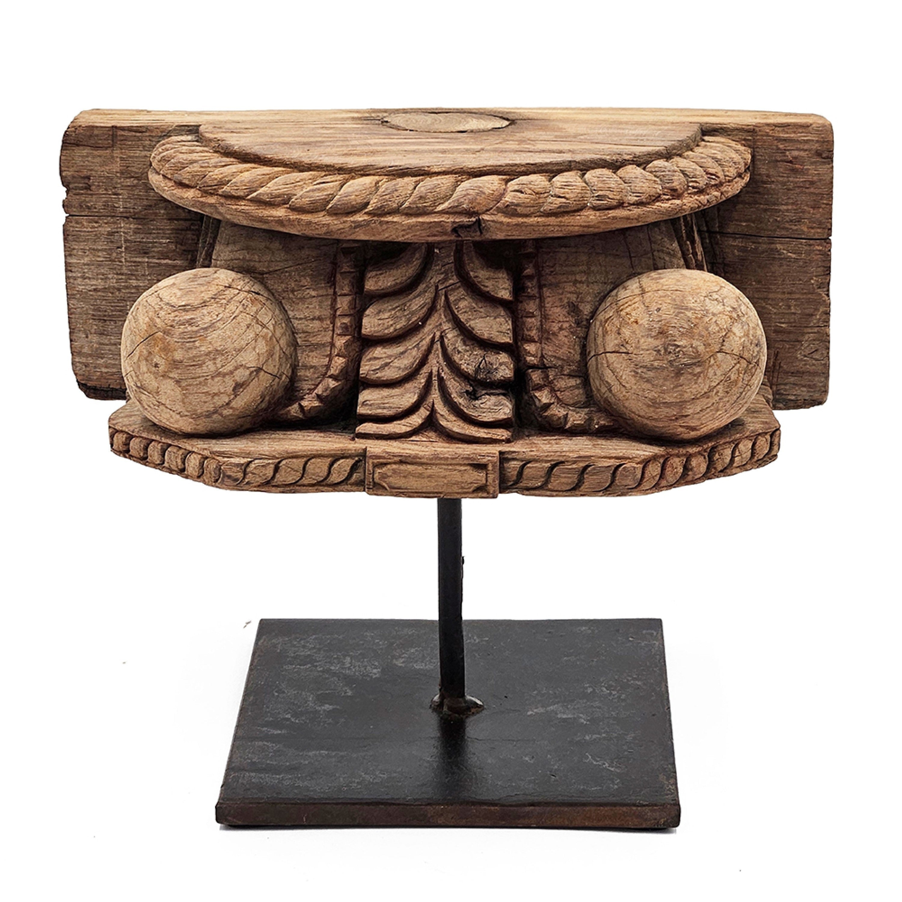 Drex Authentic Accented Wood Decorative Pillar Black Metal Stand 15 Inch