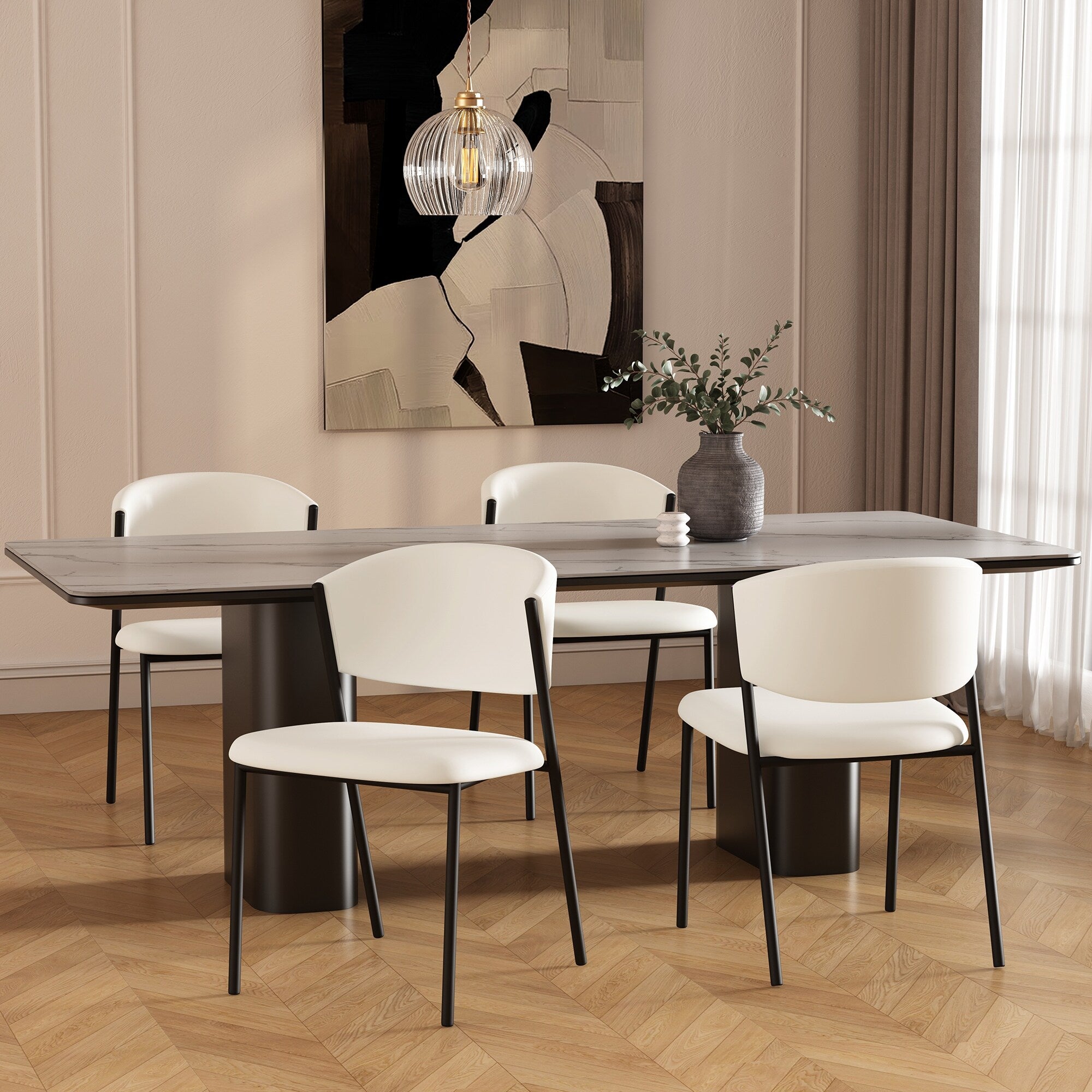 Manhattan Comfort Drift Vegan Leather Metal Side Chair Set Of 4