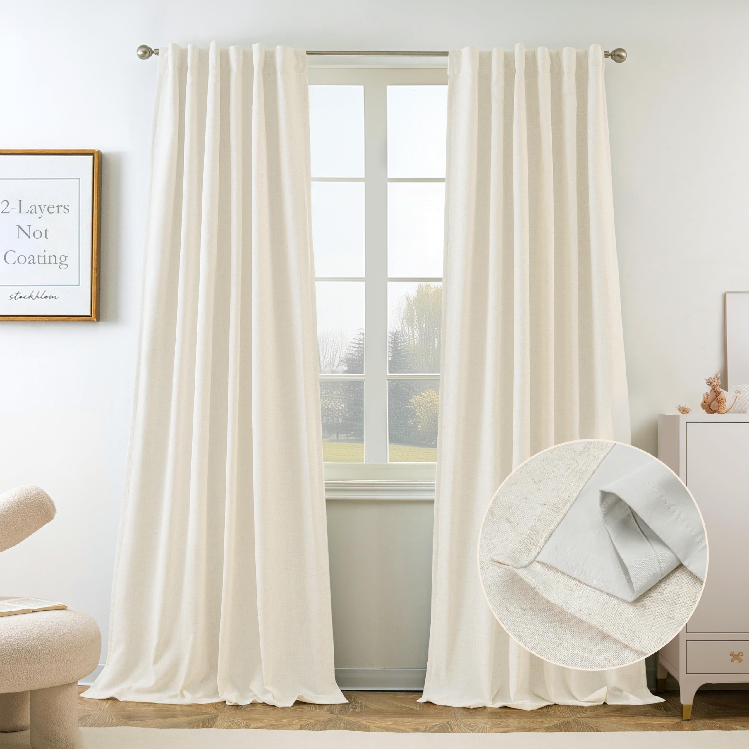 Driftaway Blackout Natural Linen Curtains Double Layer Drape Farmhouse N A