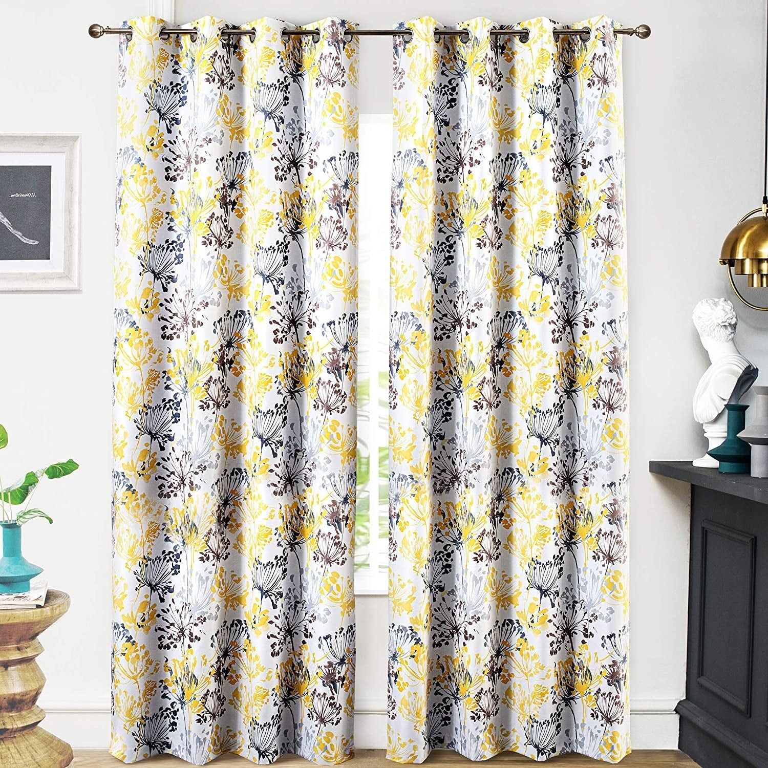 Driftaway Acacia Floral Blossom Watercolor Printed 100 Percent Blackout Room Darkening Thermal Insulated Grommet Window Curtains