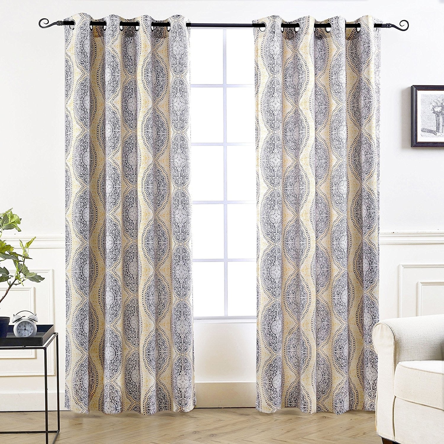 Driftaway Adrianne Pastel Damask Printed Room Darkening Grommet Window Curtain Panel Pair