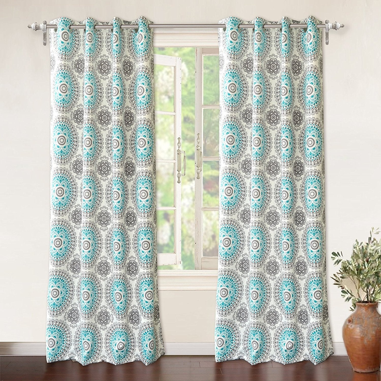 Driftaway Bella Medallion Printed Room Darkening Grommet Window Curtain Panel Pair