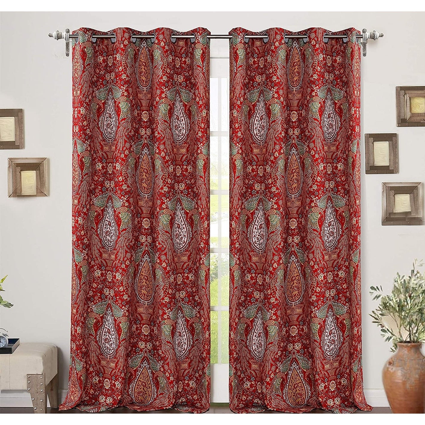 Driftaway Christopher Peacock Floral Pattern Blackout Window Curtain Grommet 2 Layers 2 Panels 52 Width X 84 Length