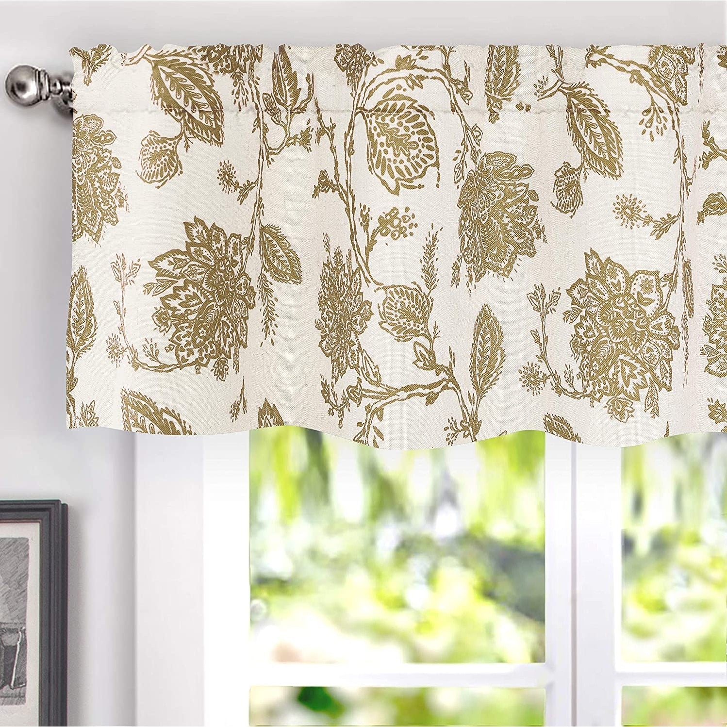 Driftaway Freda Jacobean Floral Window Curtain Valance Rod Pocket 2 Layers 52 Width X 14 Length