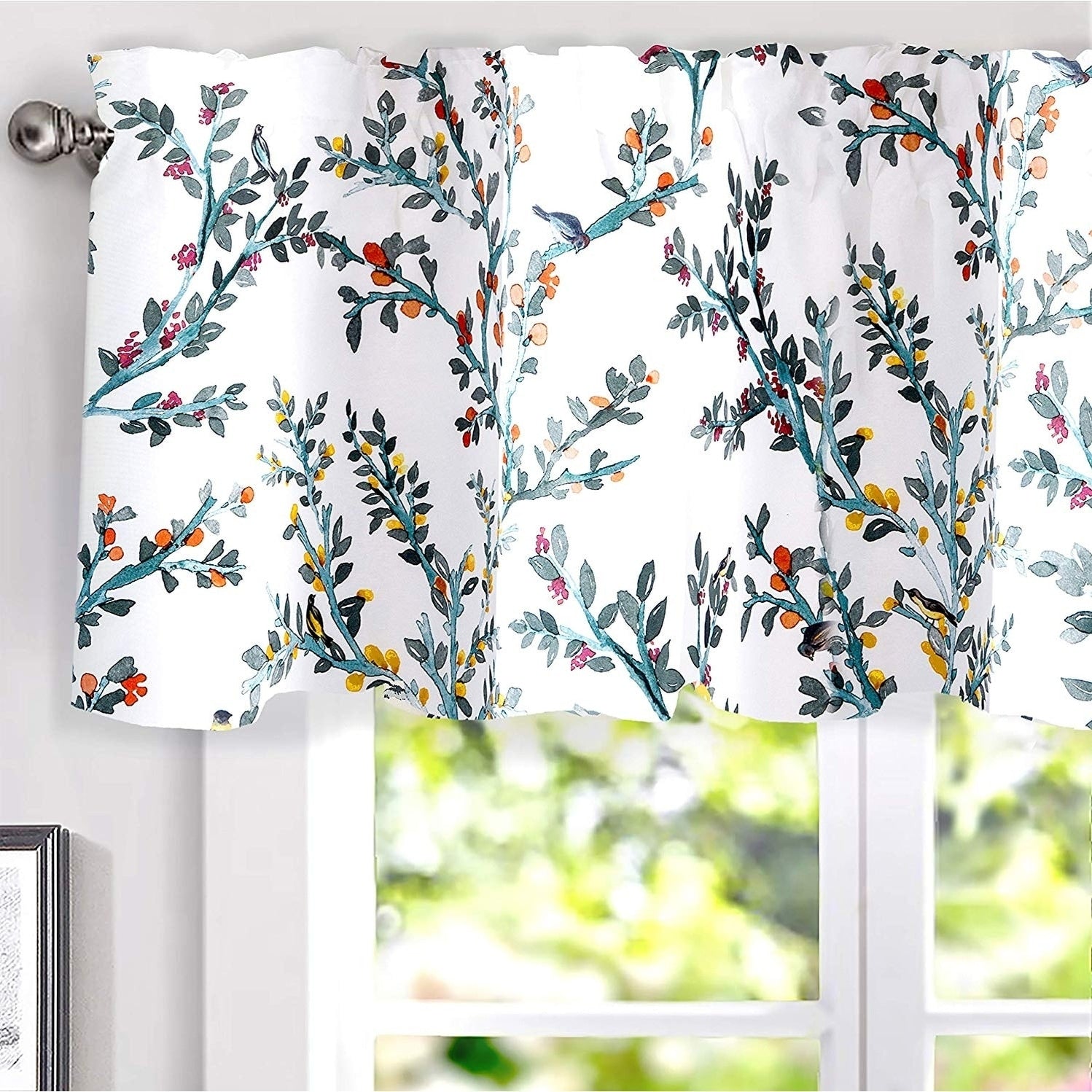 Driftaway Jasmine Watercolor Flower Floral Branch Botanic Lined Thermal Insulated Energy Saving Window Curtain Valance 52 X 18