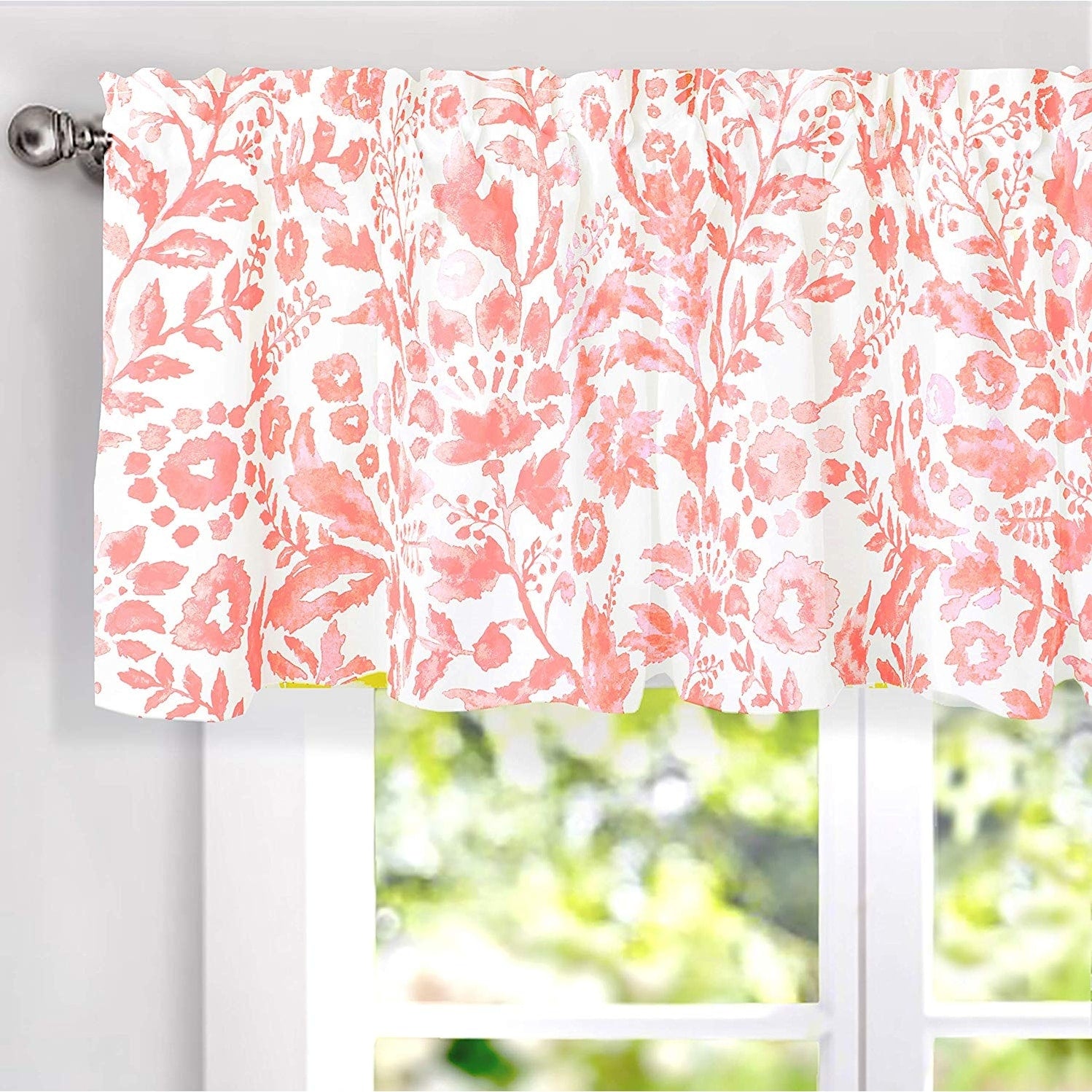 Porch Den Ouzel Floral Watercolor Pattern Lined Window Valance