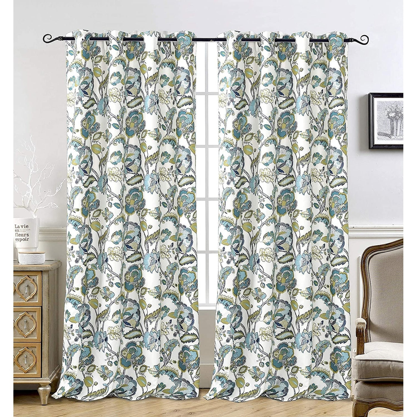Driftaway Layla Classic America Style Floral Leaves Window Curtain Grommet 2 Panels 52 Width X 84 Length