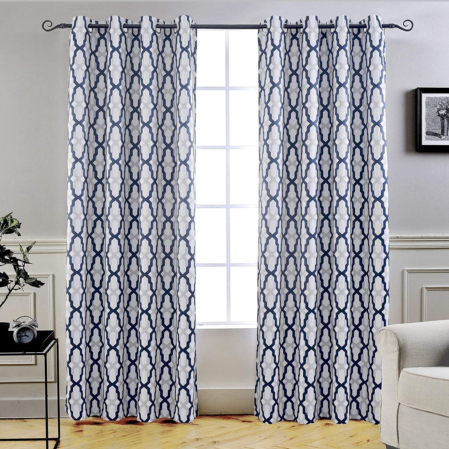 Driftaway Mason Geometric Trellis Pattern Thermal Insulated Blackout Grommet Window Curtains 2 Panels Each 52 By 96 Navy