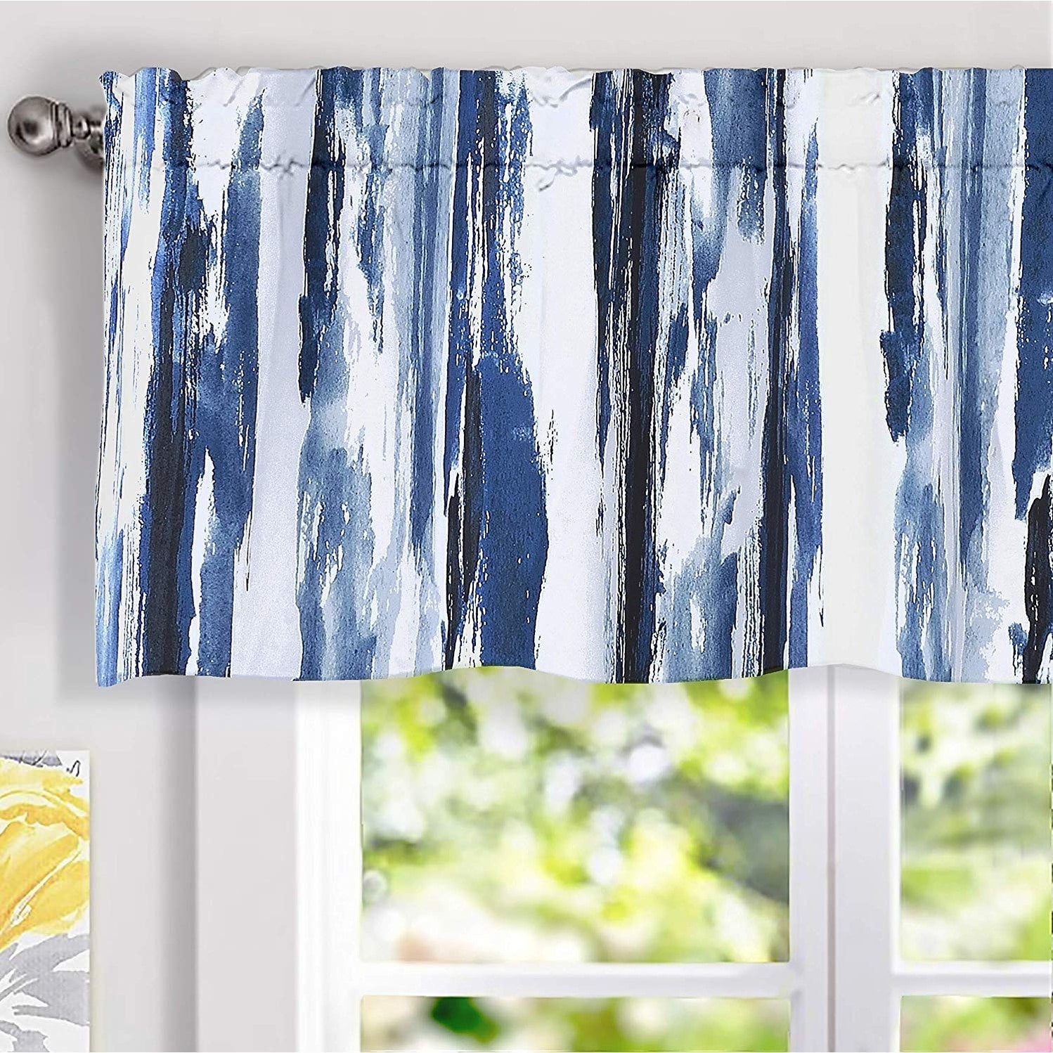 Porch Den Nova Ink Blue Brush Stroke Pattern Blackout Valance
