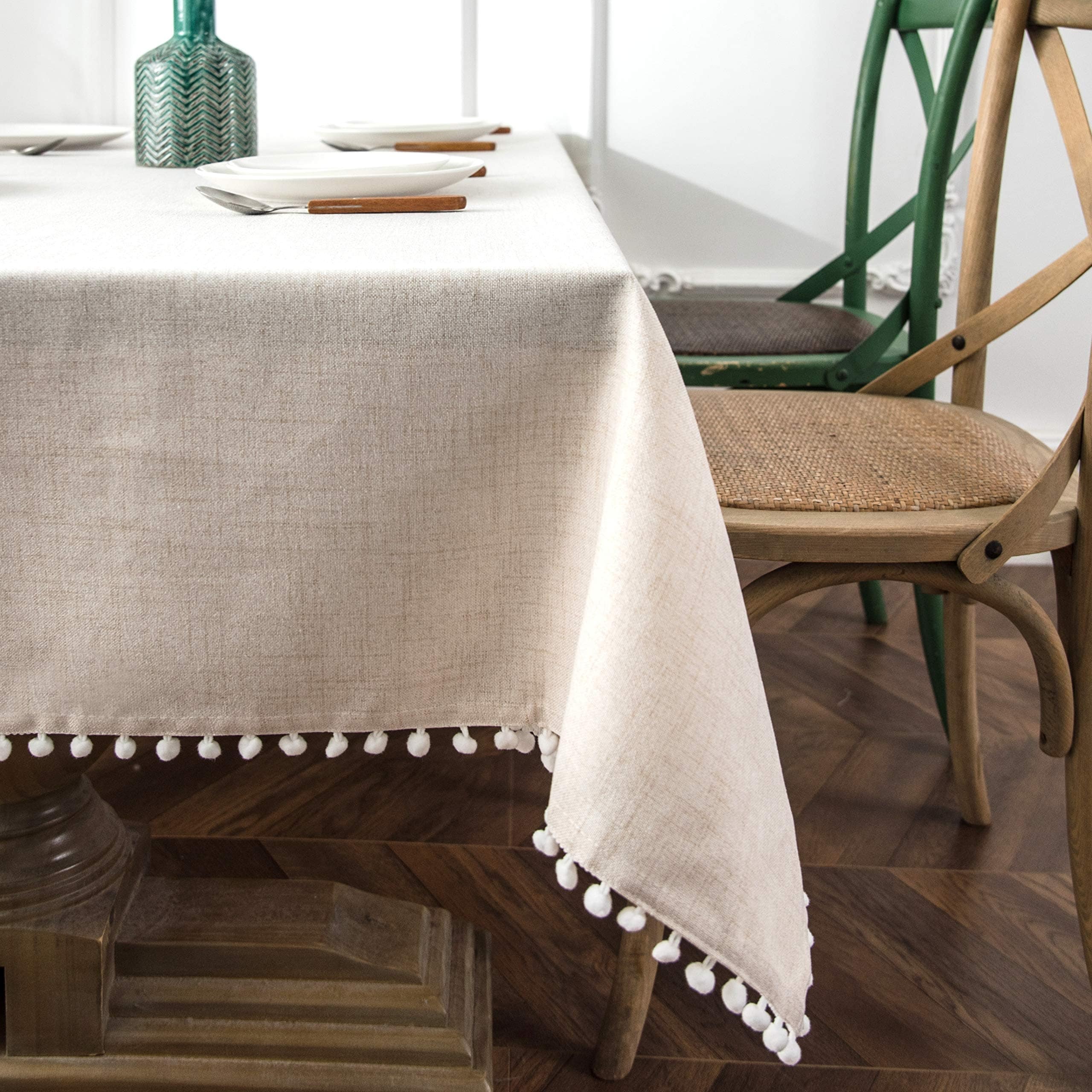 Driftaway Pom Pom Tassel Rectangle Linen Blend Decorative Table Cloth
